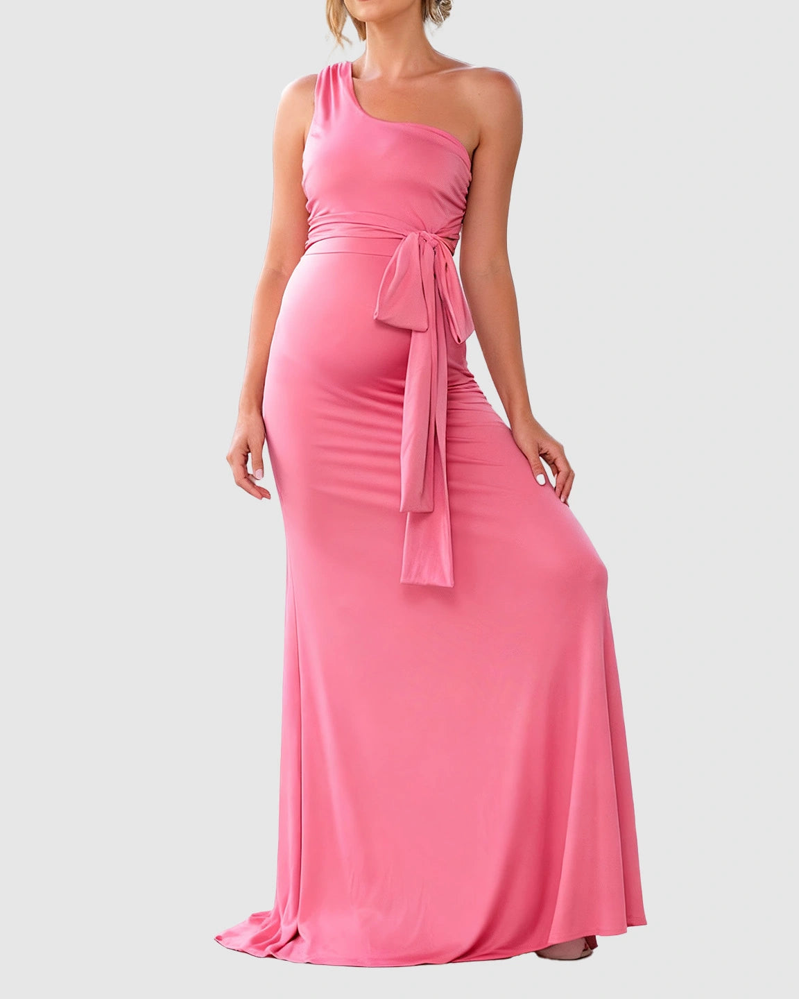 Adjustable Tie Waist Fitted Bodice Maternity Maxi Dress