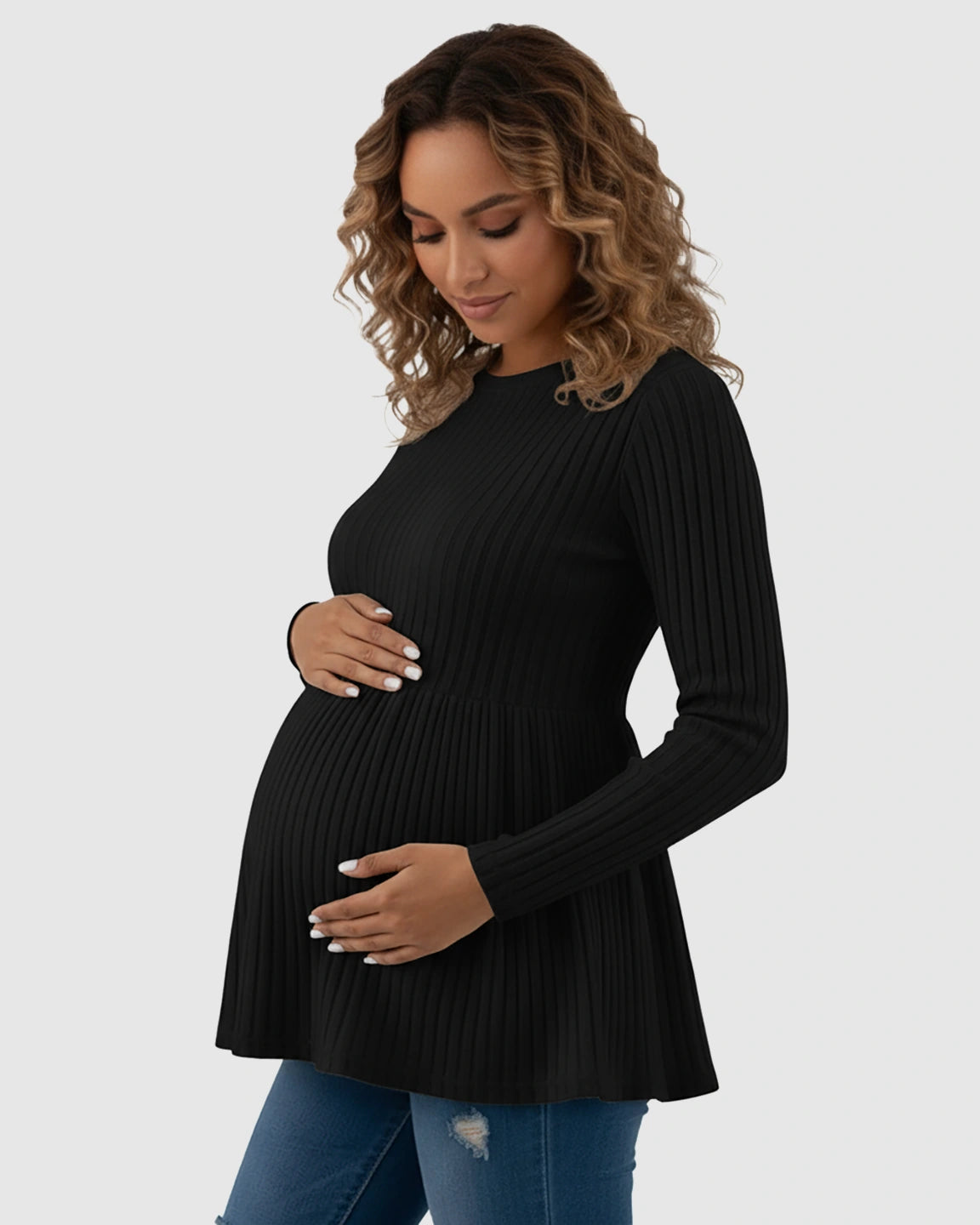Ribbed Knit Ruffle Hem Maternity Top