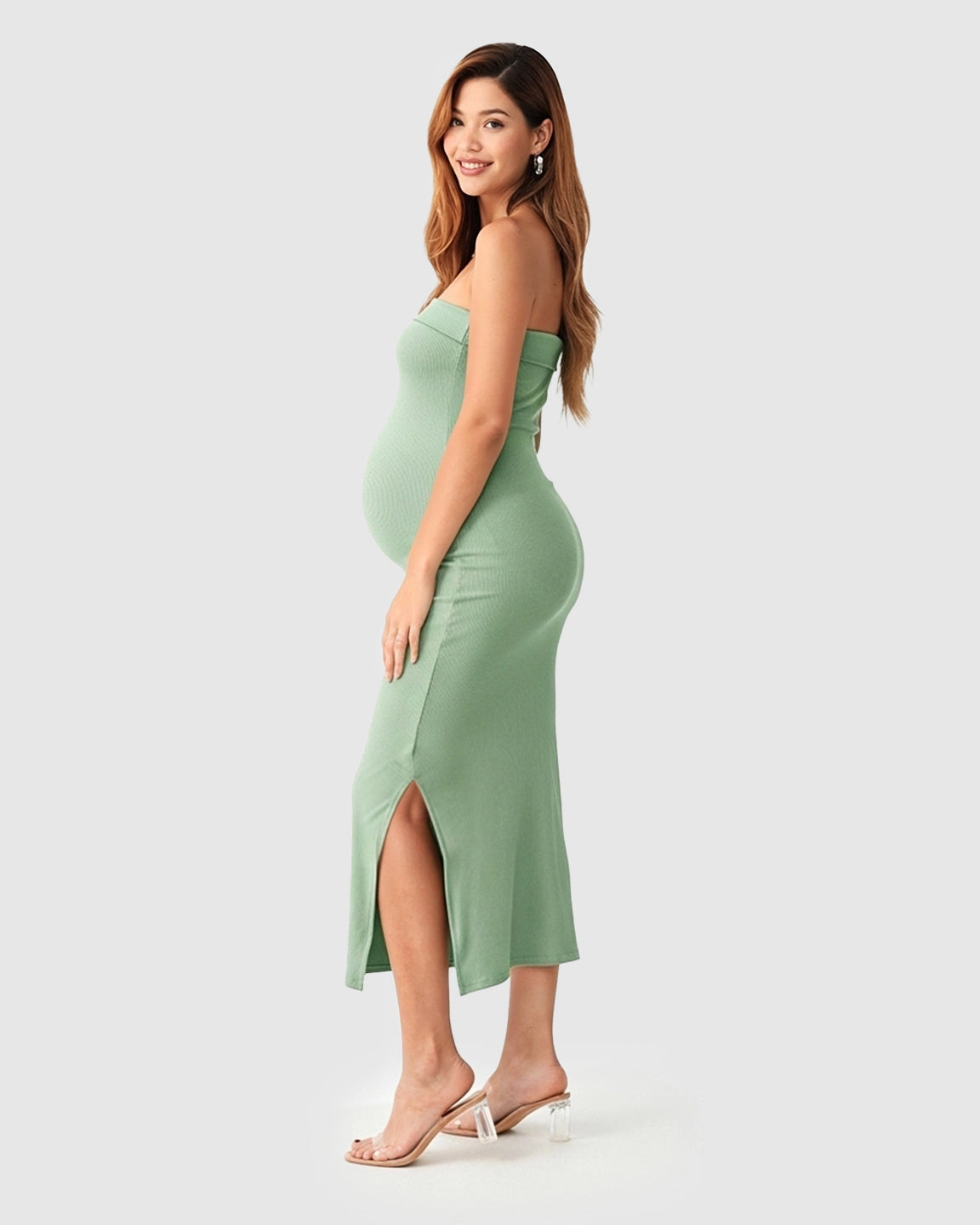 Knitted Two-Piece Bodycon Maternity Midi Dress Set