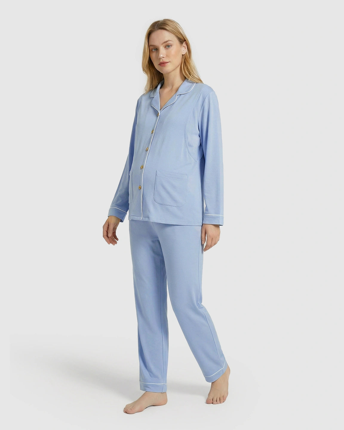 Button-Front Top Pastel Colored Maternity Sleepwear