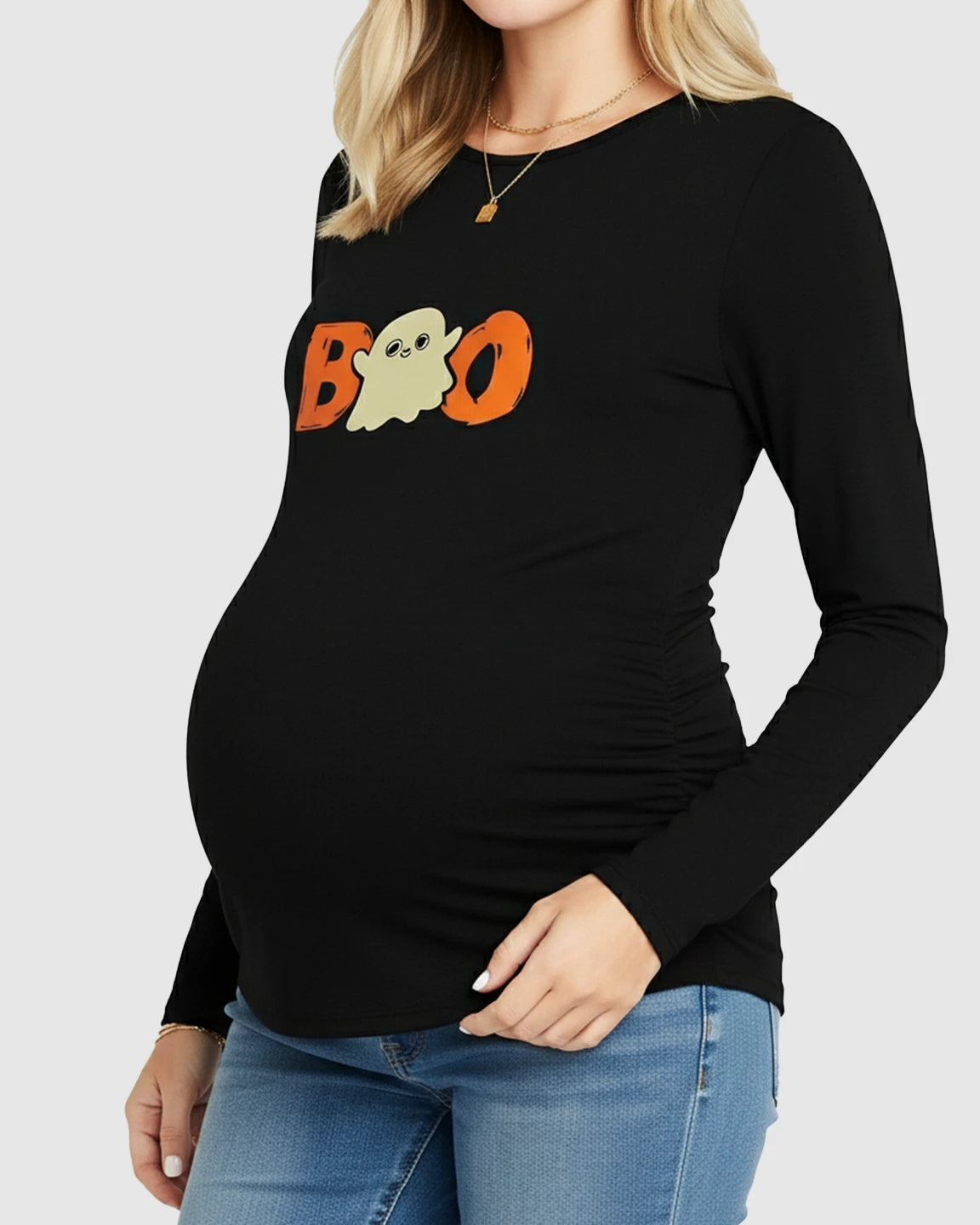 Side Ruched Fitted Long Sleeve Maternity Top