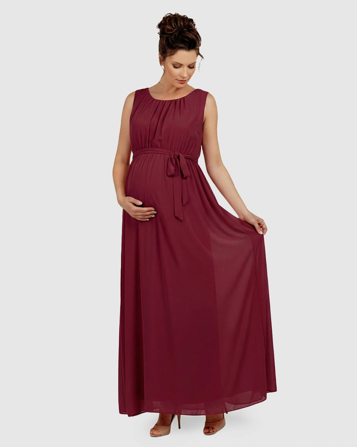 Gathered Bodice Elegant Maternity Maxi Dress