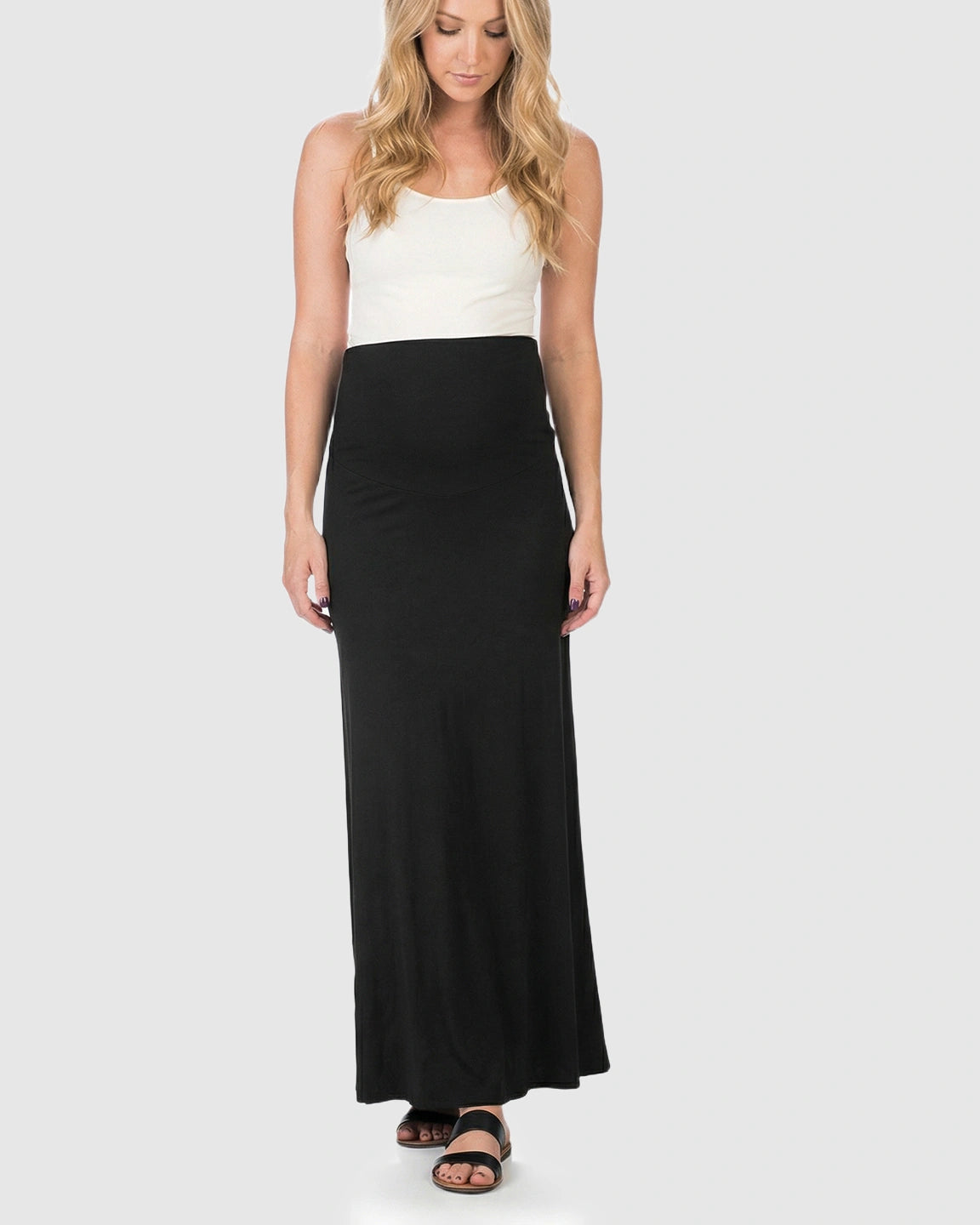 Full-Panel Waistband Flowing Maternity Maxi Skirt