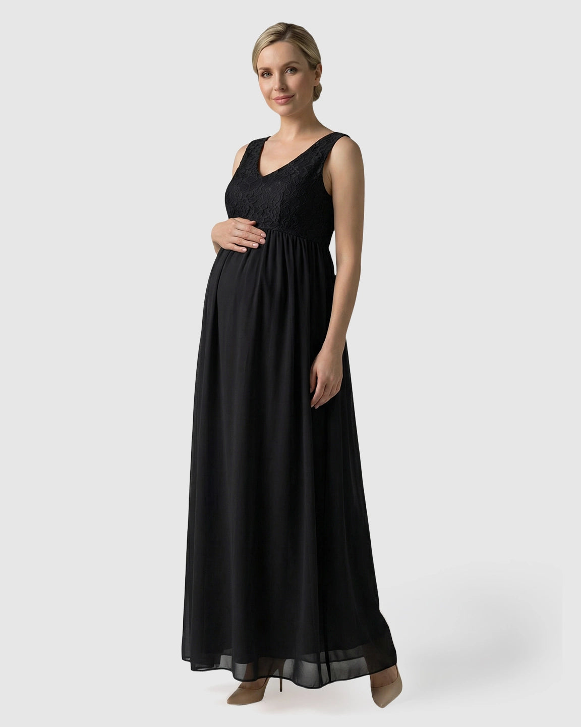Lace-Chiffon Romantic Maternity Maxi Dress