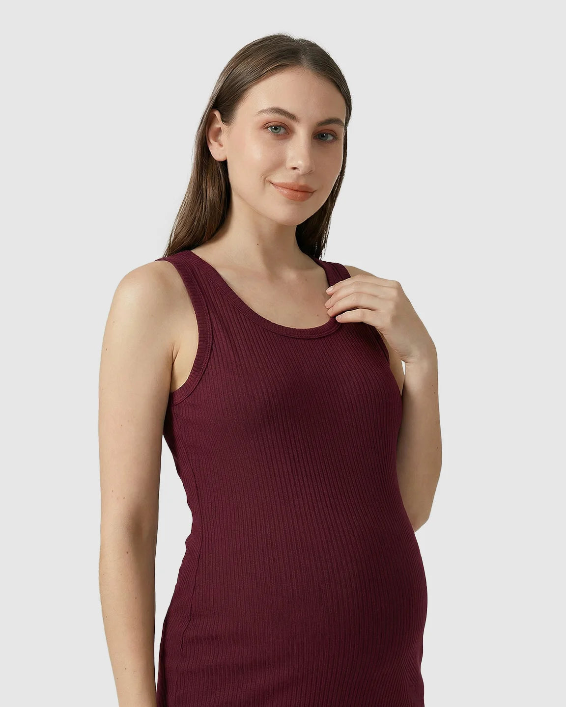 Ribbed Knit Tank Style Maternity Midi Dress