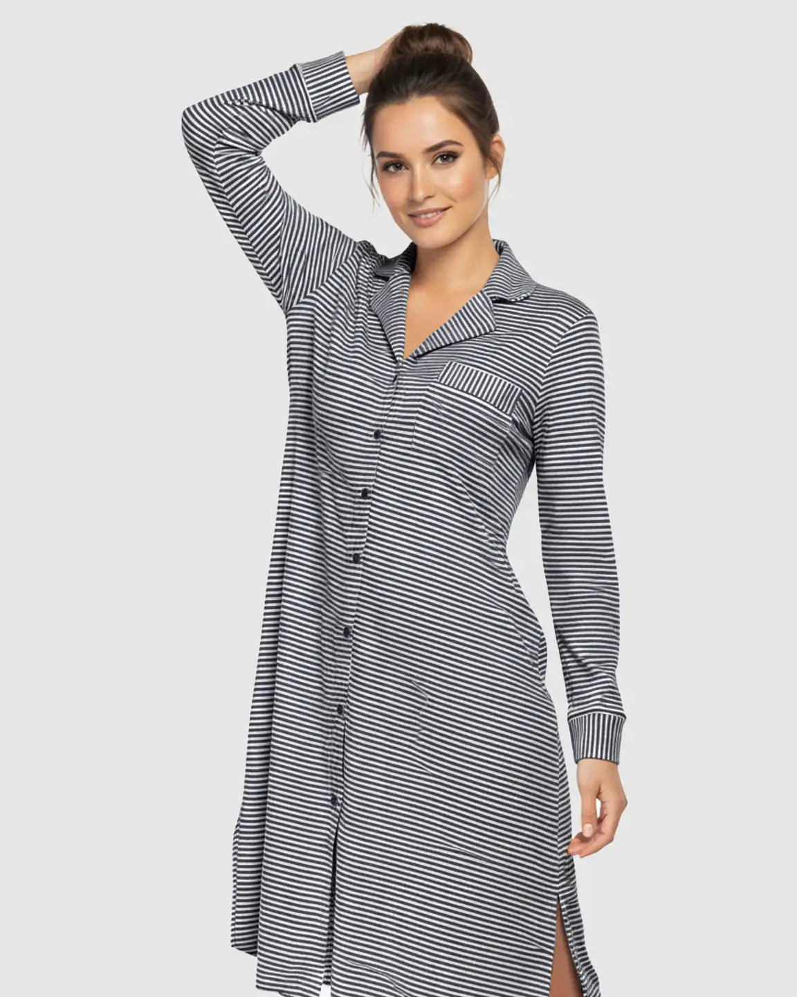 Striped Button-Front Shirt Style Maternity Sleepwear