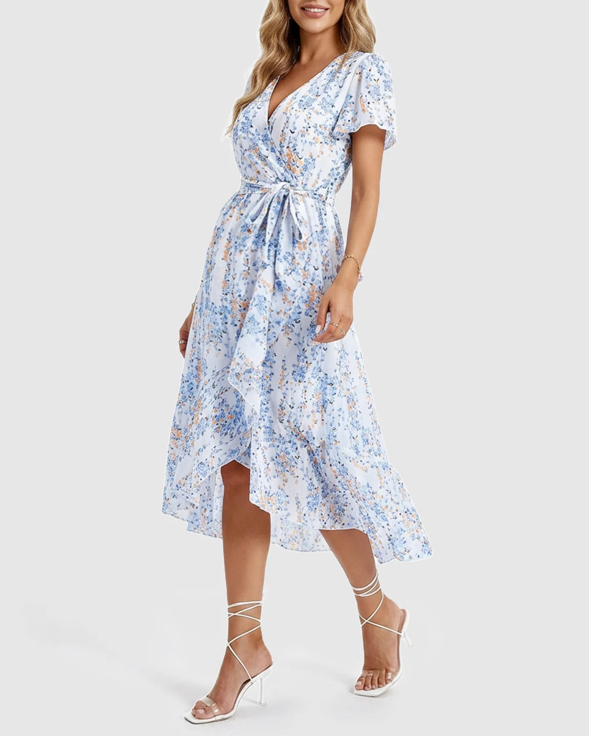 Tie Waist Floral Print Maternity Midi Dress