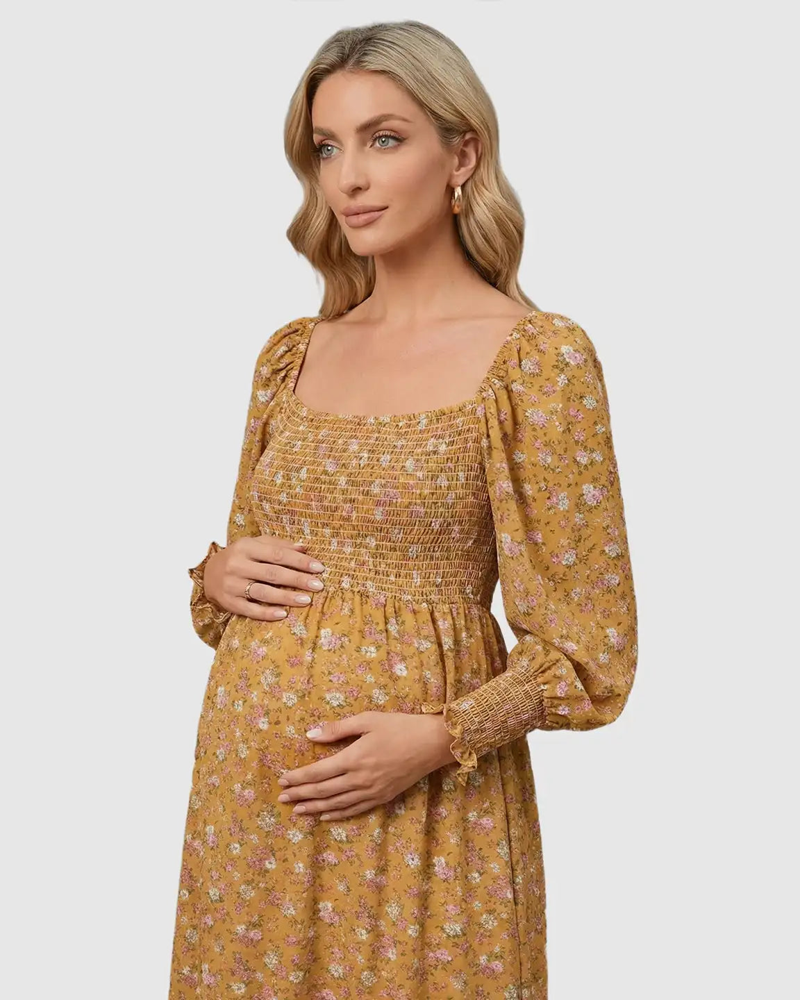 Shirred Bodice Floral Maternity Midi Dress