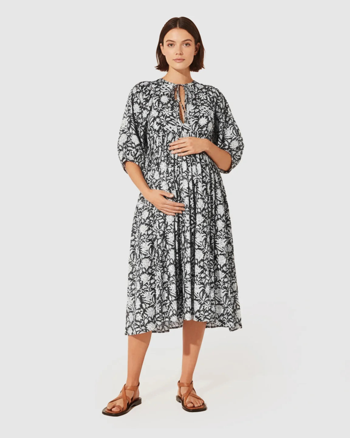 Bow Neck Relaxed Fit Maternity Midi Dress