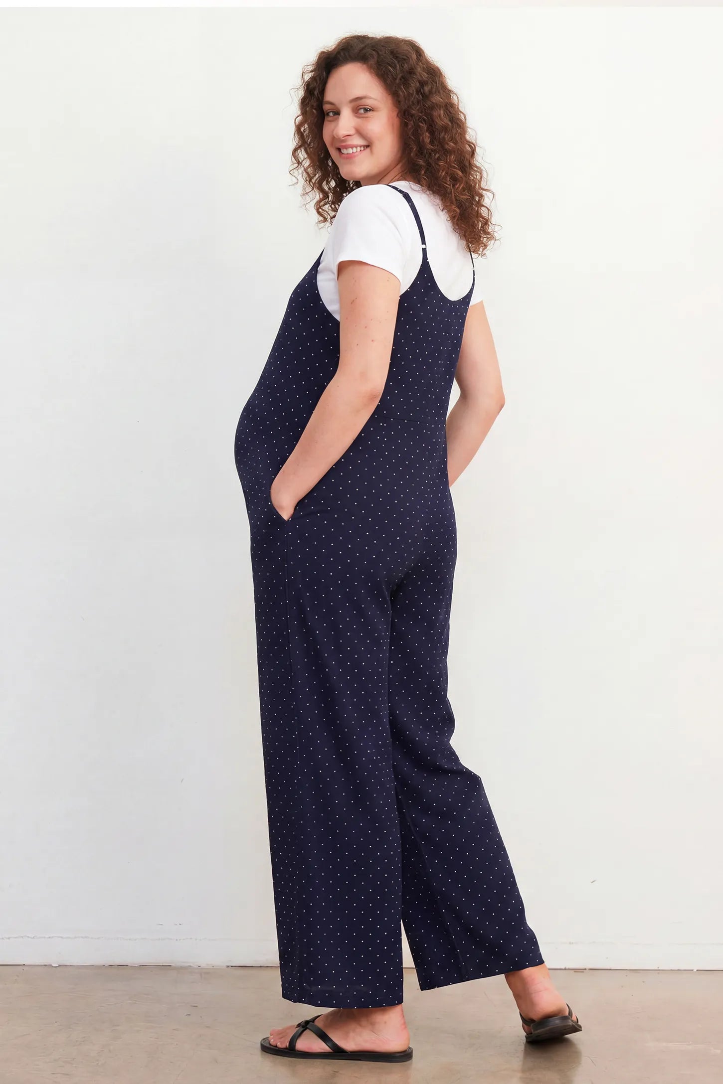 Pocketed Spaghetti Strap Wide Leg Maternity Jumpsuit