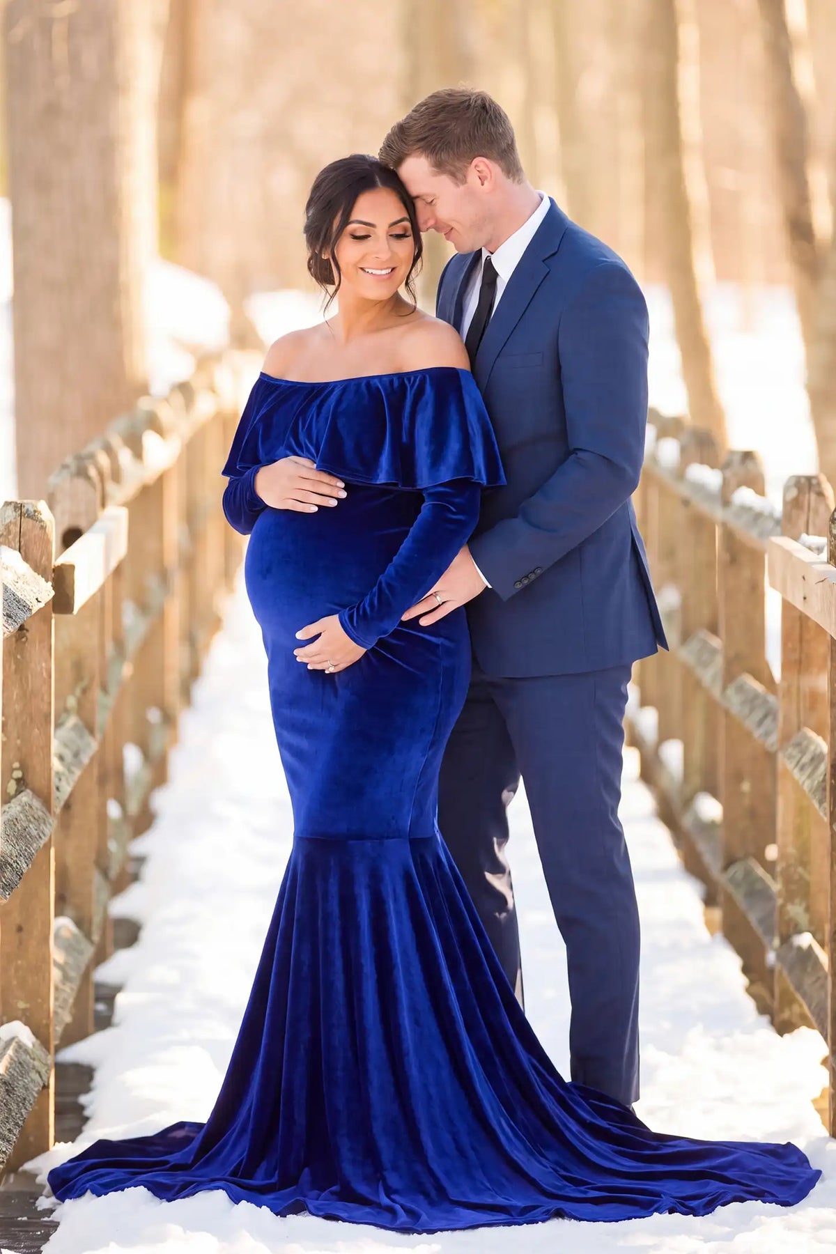 Velvet Off Shoulder Long Sleeve Maternity Mermaid Gown