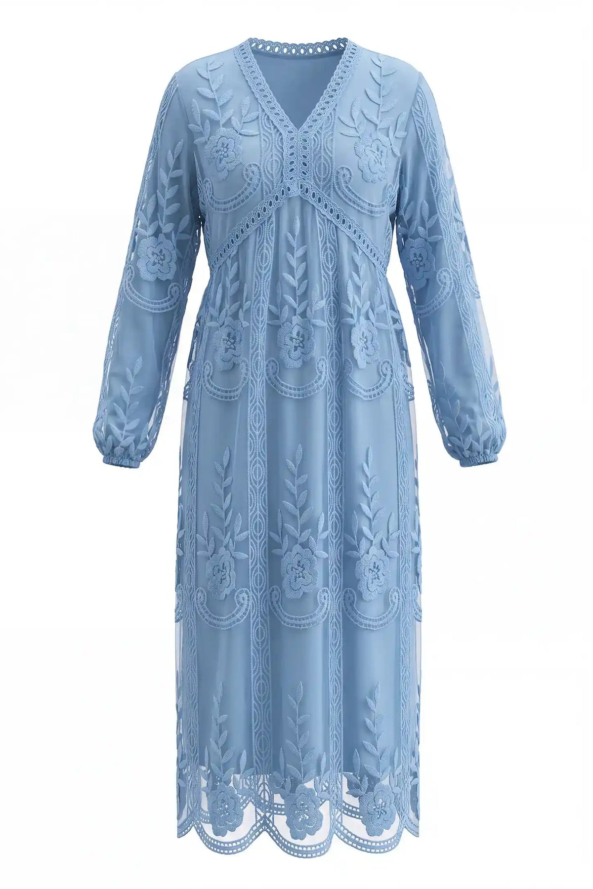 V-Neck Long Sleeve Lace Maternity Dress