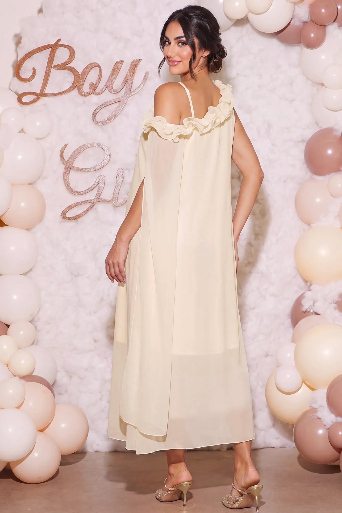 One Shoulder Ruffle Cape Maternity Maxi Dress