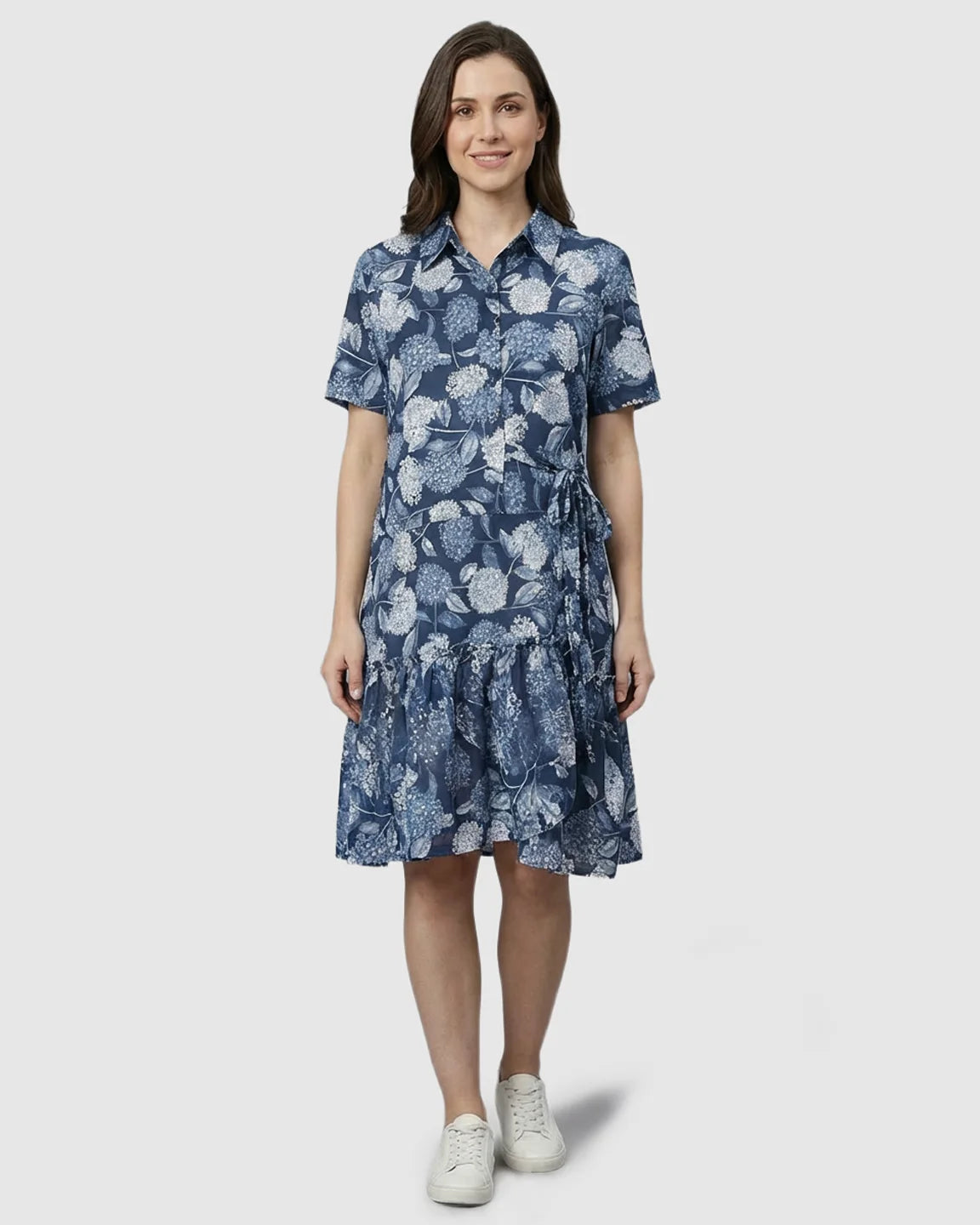 Floral-Lapel Casual Maternity Midi Dress