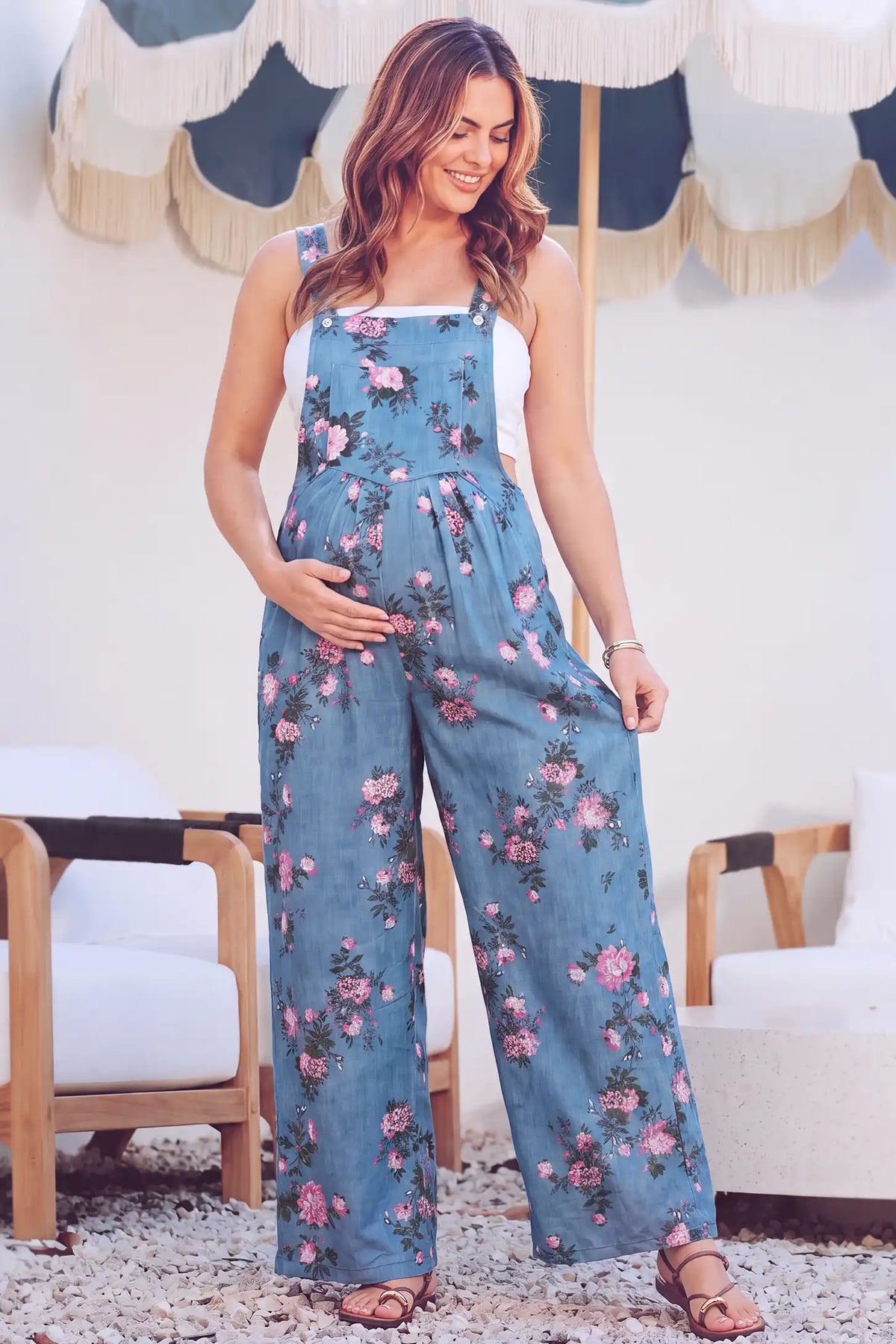 Adjustable Strap Wide-Leg Maternity Overalls