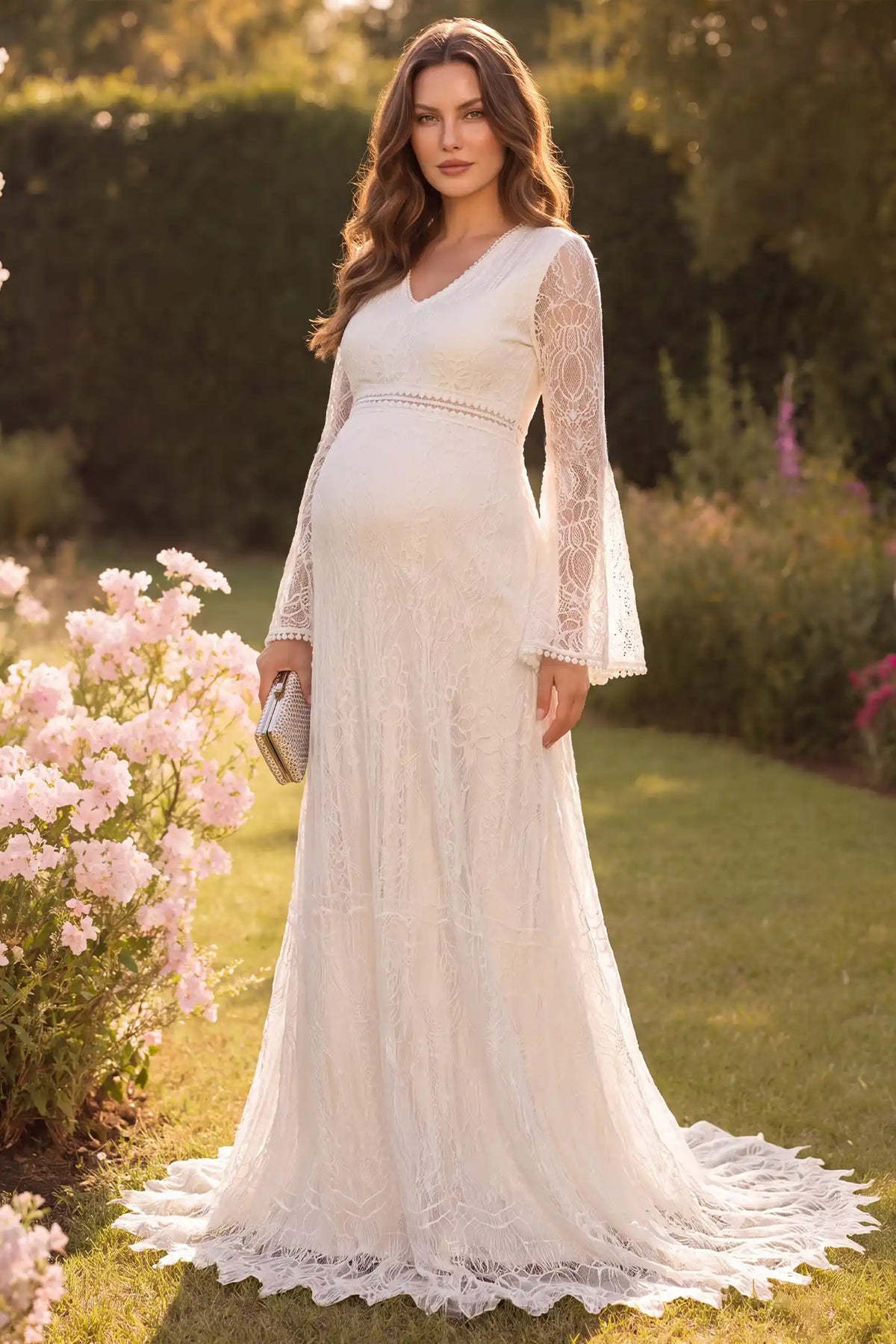 Lace Bell-Sleeve Maternity Dress