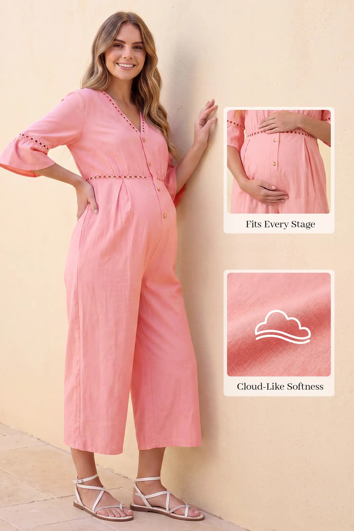 Easy-Nursing Maternity Wide-Leg Jumpsuit