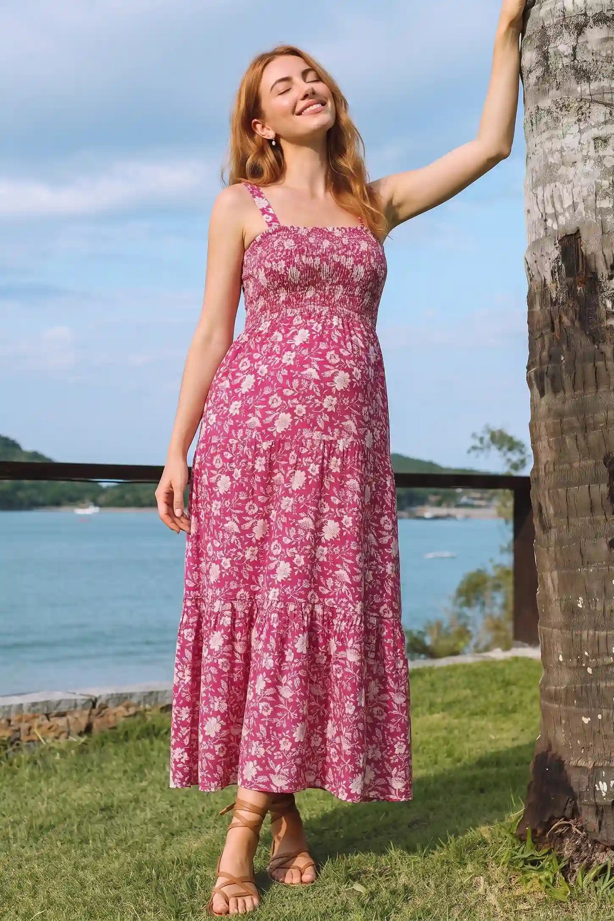 Floral Print Square Neck Tiered Maternity Sundress