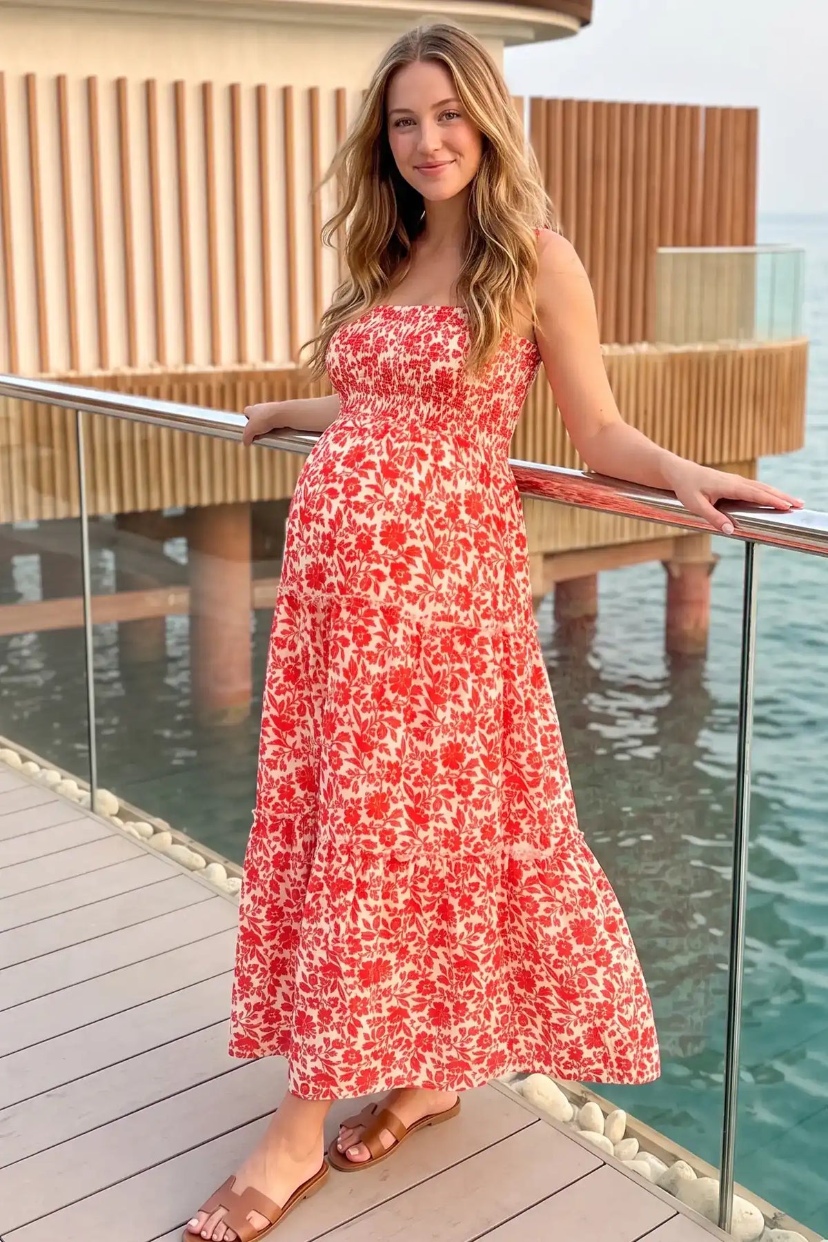 Floral Print Square Neck Tiered Maternity Sundress