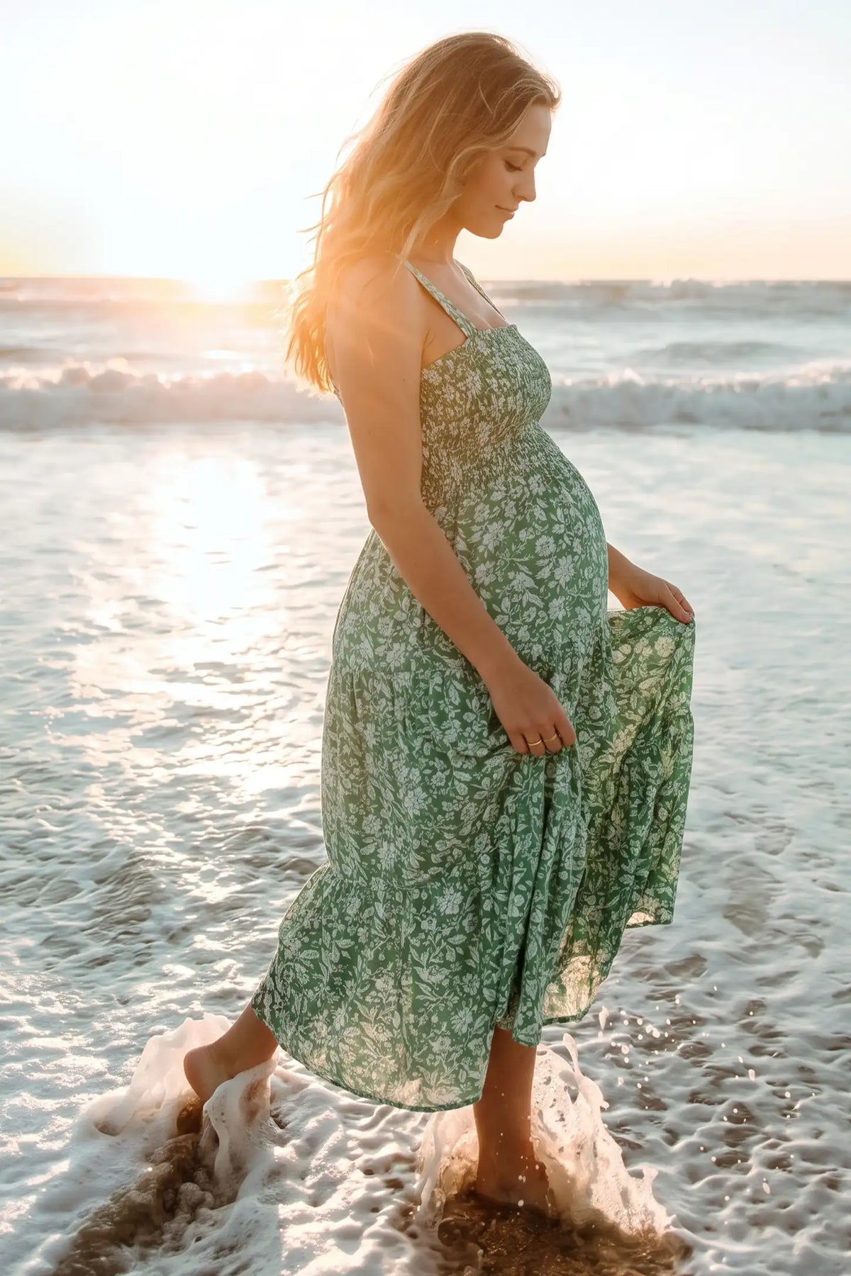 Floral Print Square Neck Tiered Maternity Sundress