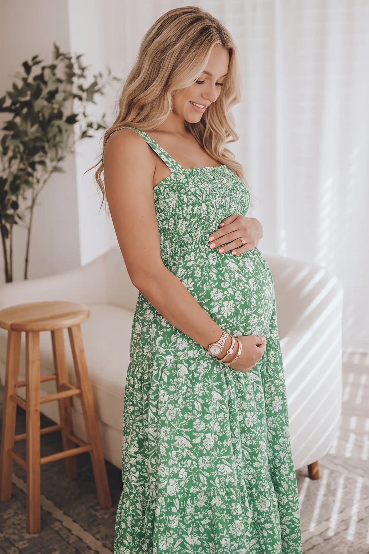 Floral Print Square Neck Tiered Maternity Sundress
