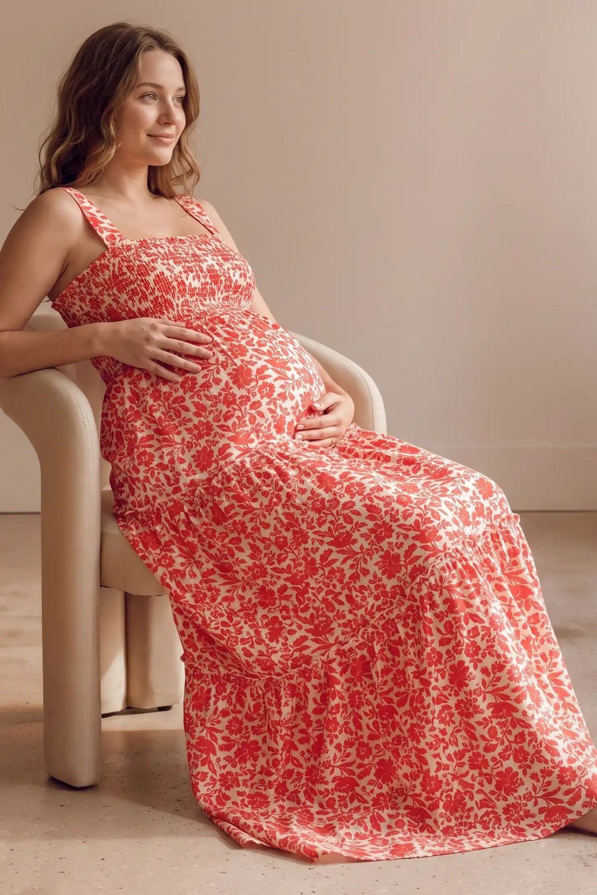 Floral Print Square Neck Tiered Maternity Sundress