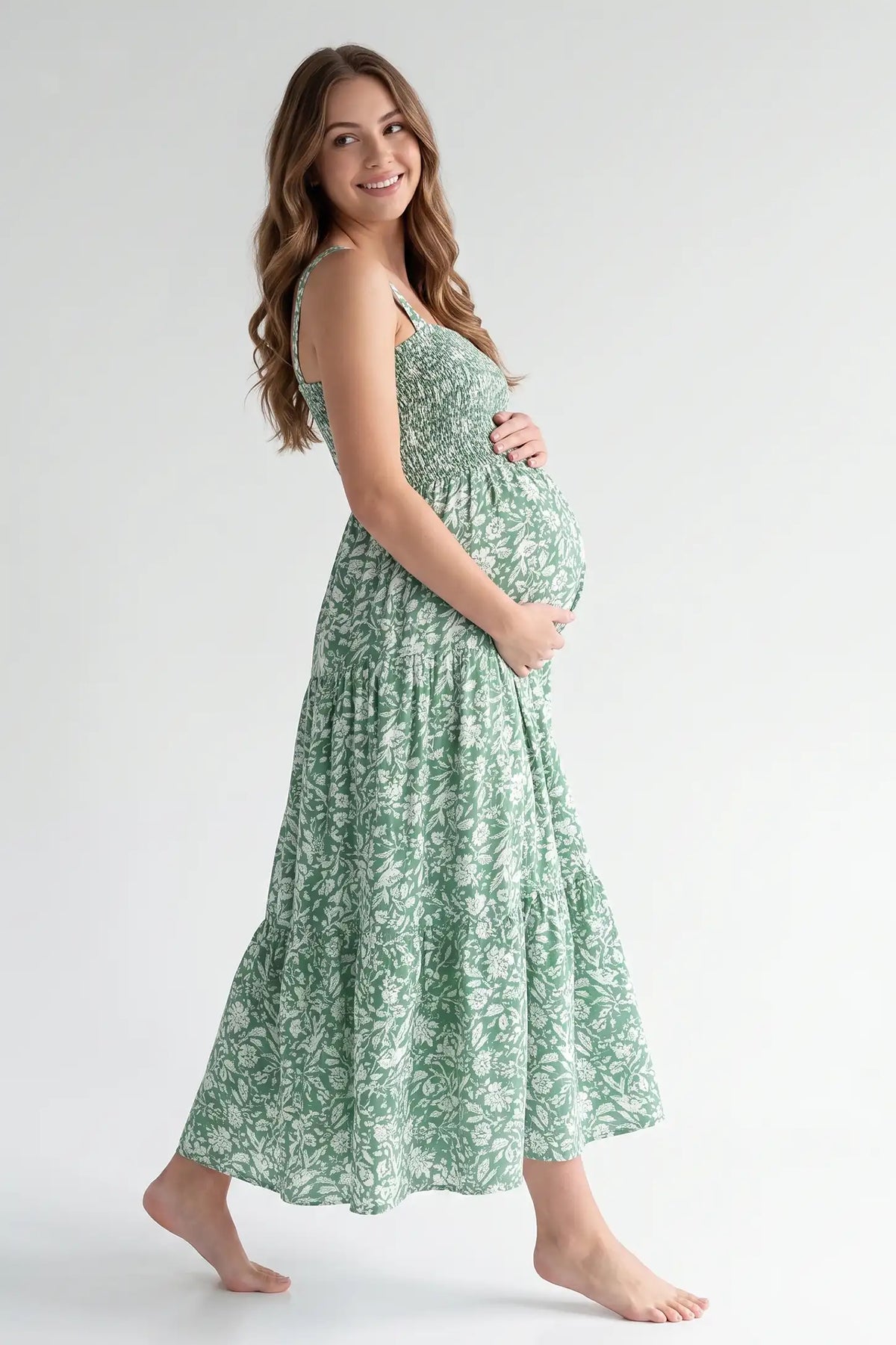 Floral Print Square Neck Tiered Maternity Sundress