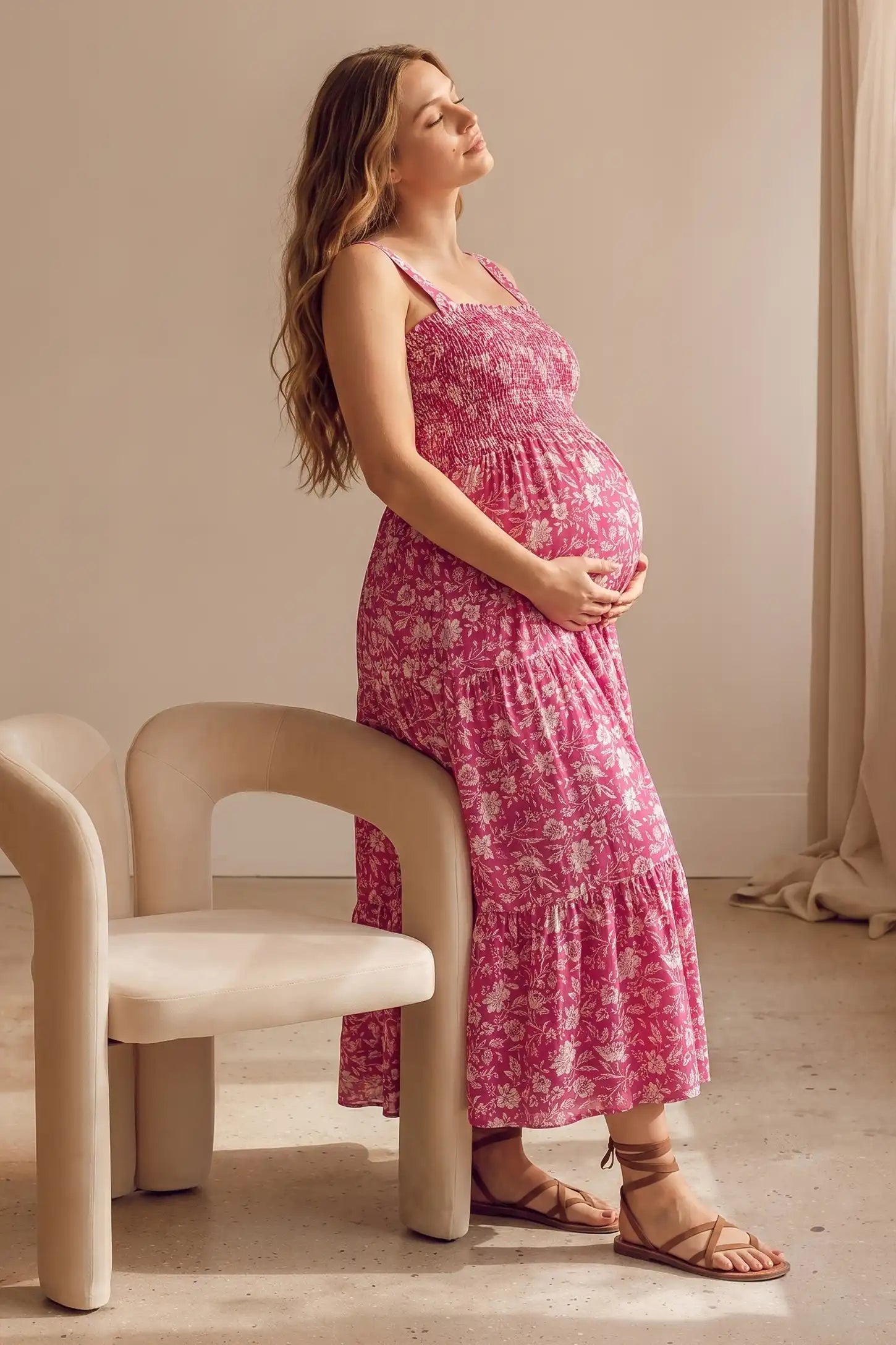 Floral Print Square Neck Tiered Maternity Sundress