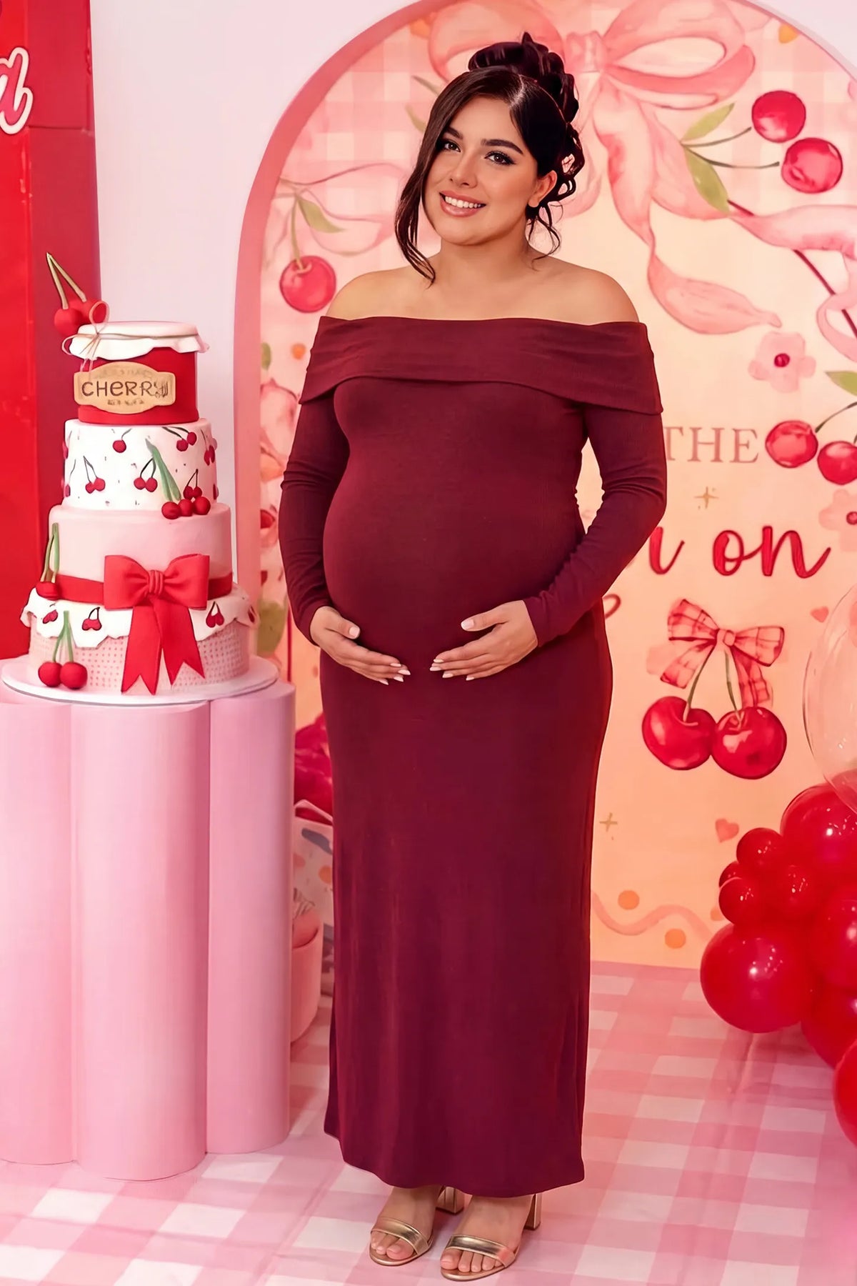 Solid Off Shoulder Bodycon Maternity Maxi Dress