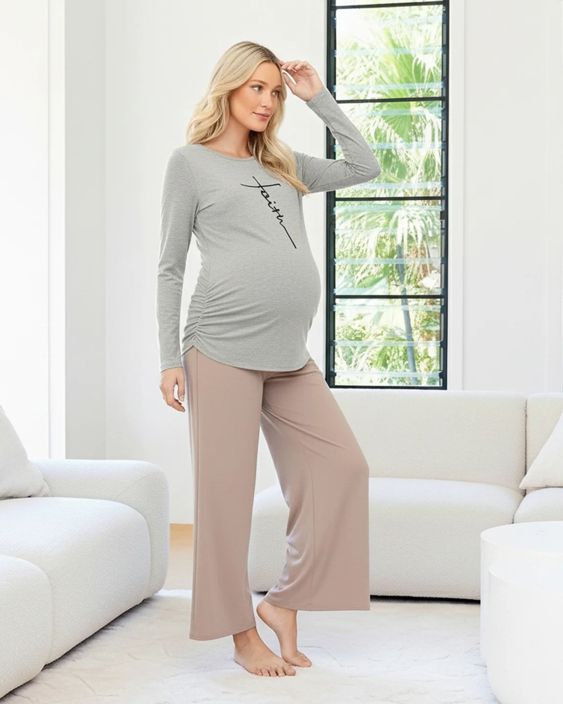 Ruched Side Long-Sleeve Maternity Top