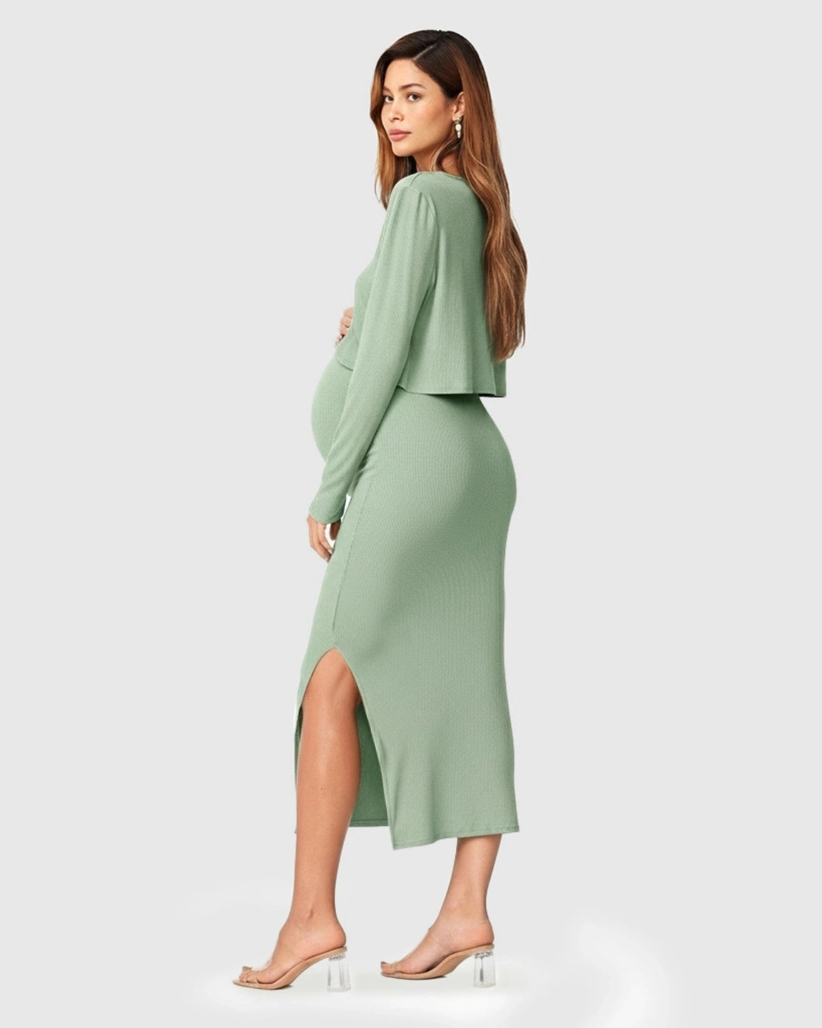 Knitted Two-Piece Bodycon Maternity Midi Dress Set