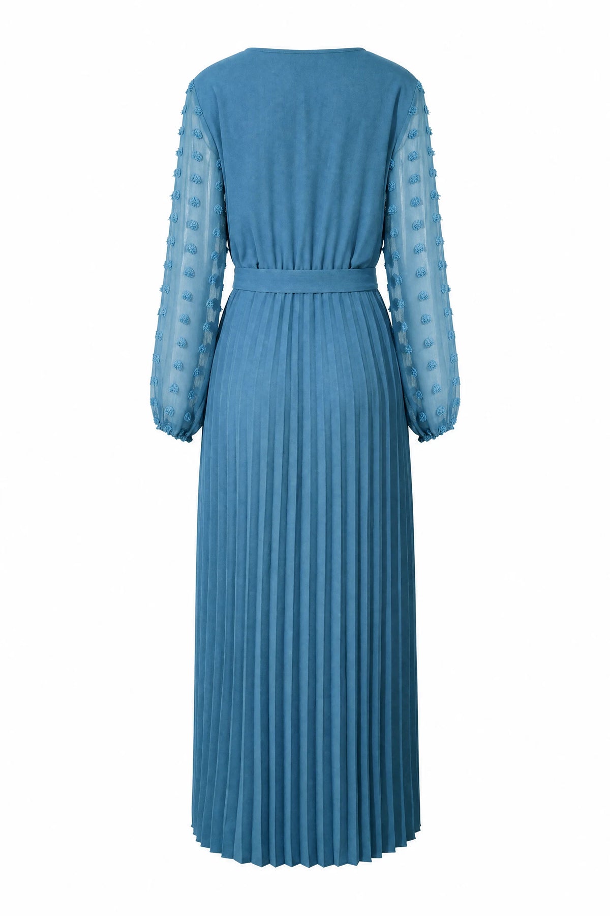 V Neck Mesh Sleeve Pleated Maternity Maxi Dress