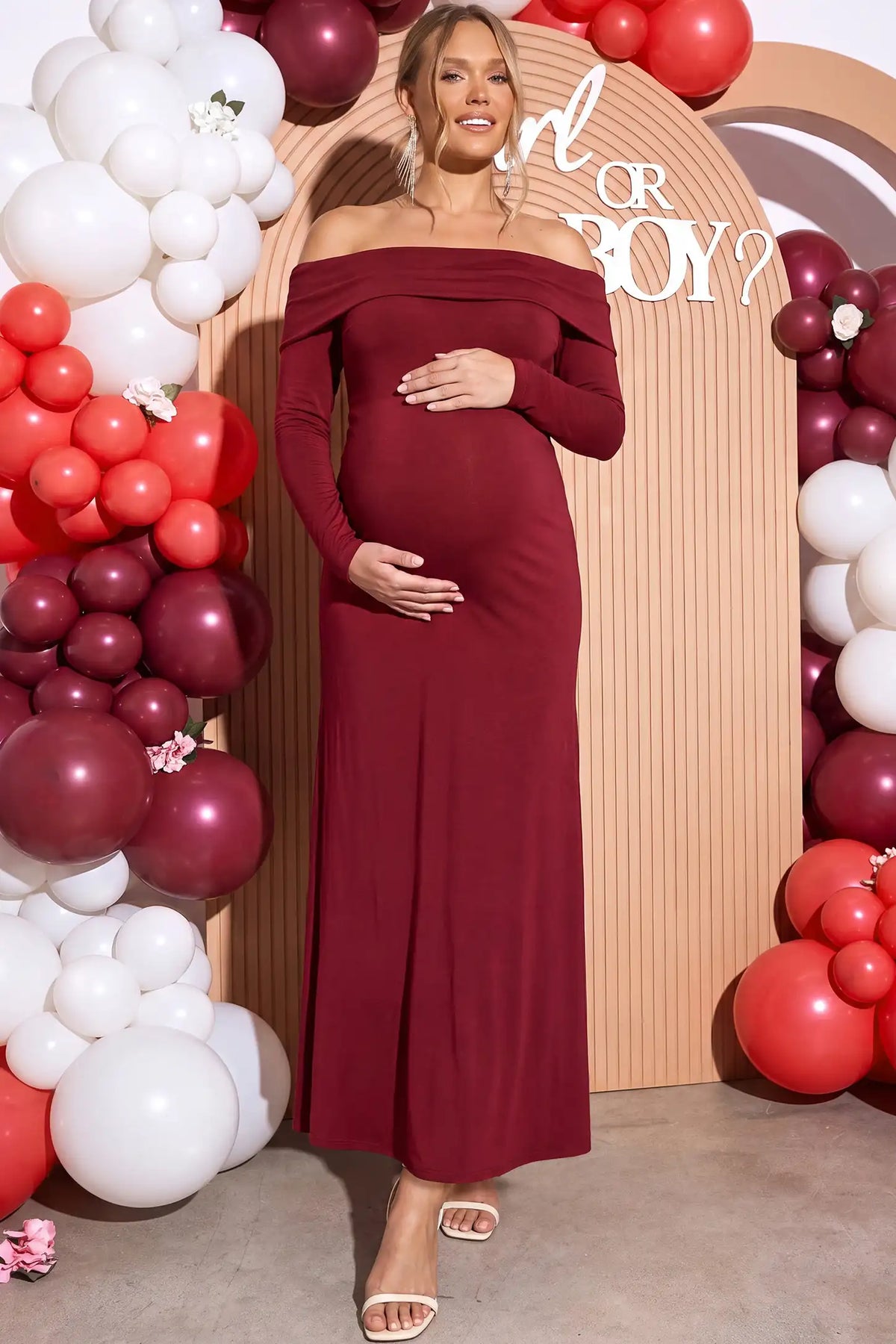 Solid Off Shoulder Bodycon Maternity Maxi Dress