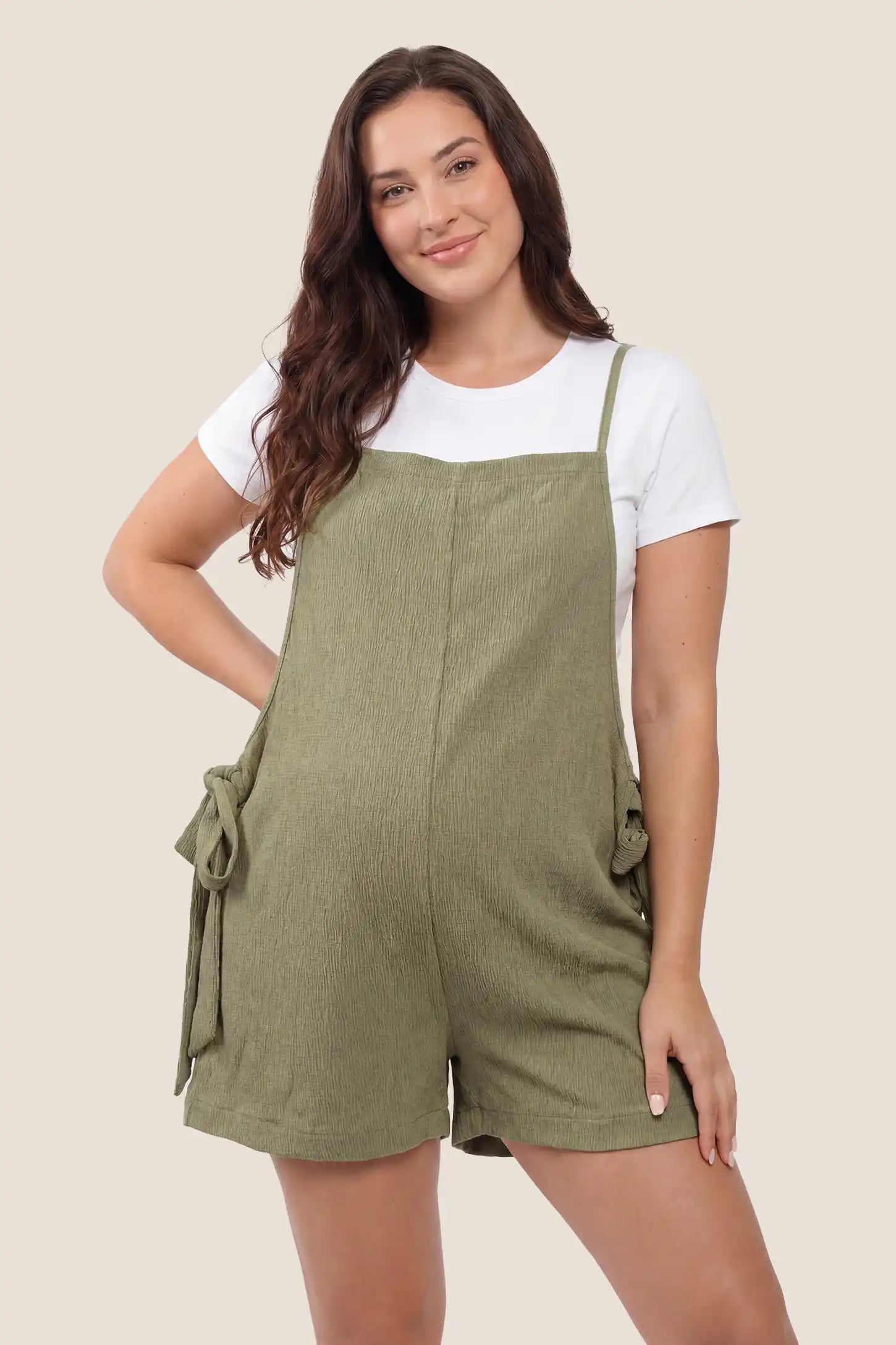Spaghetti Strap Tie-Side Maternity Romper