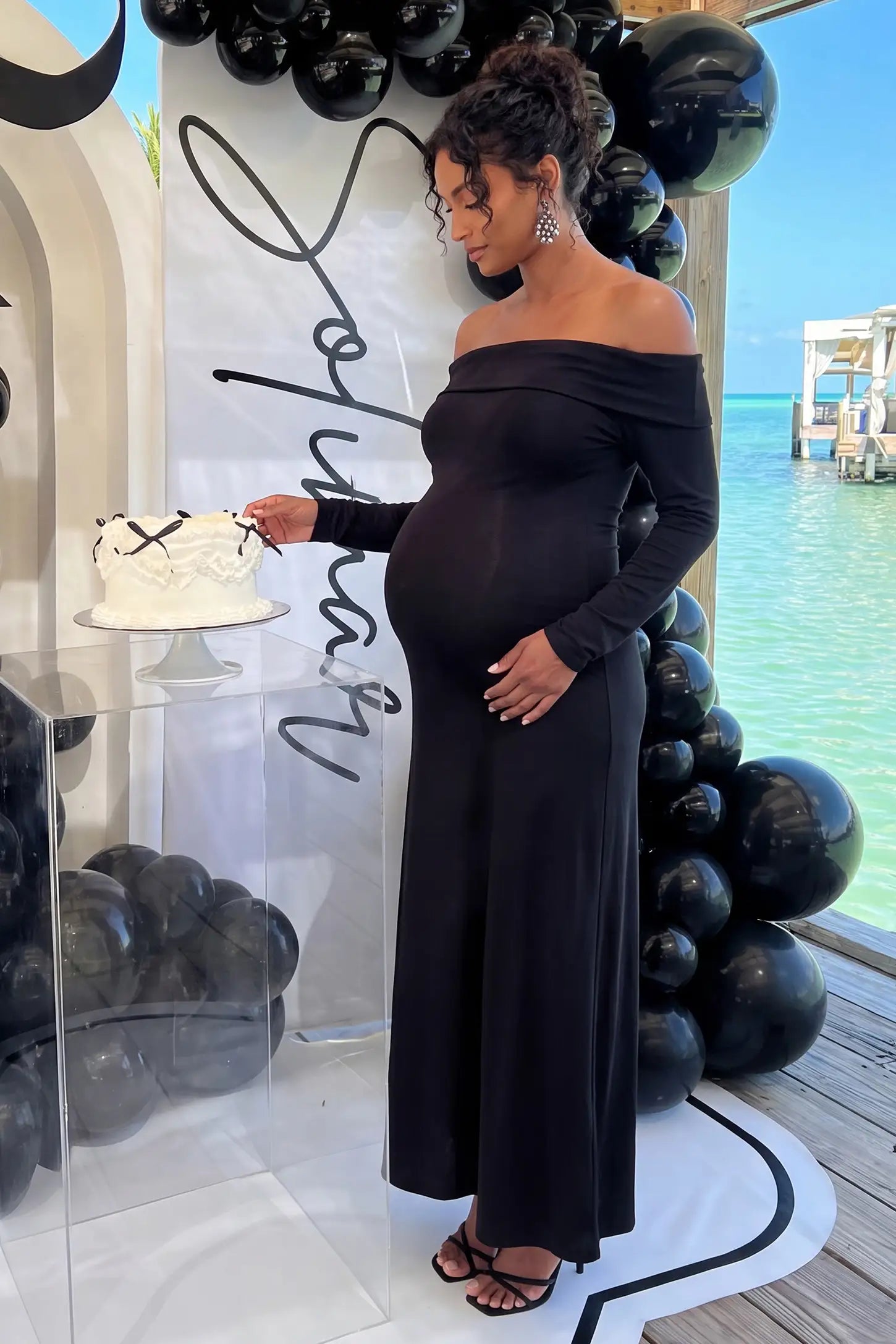 Solid Off Shoulder Bodycon Maternity Maxi Dress