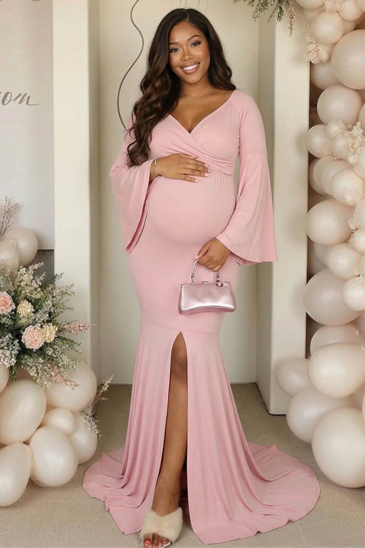 Wrap Flared Fishtail Maternity Gown