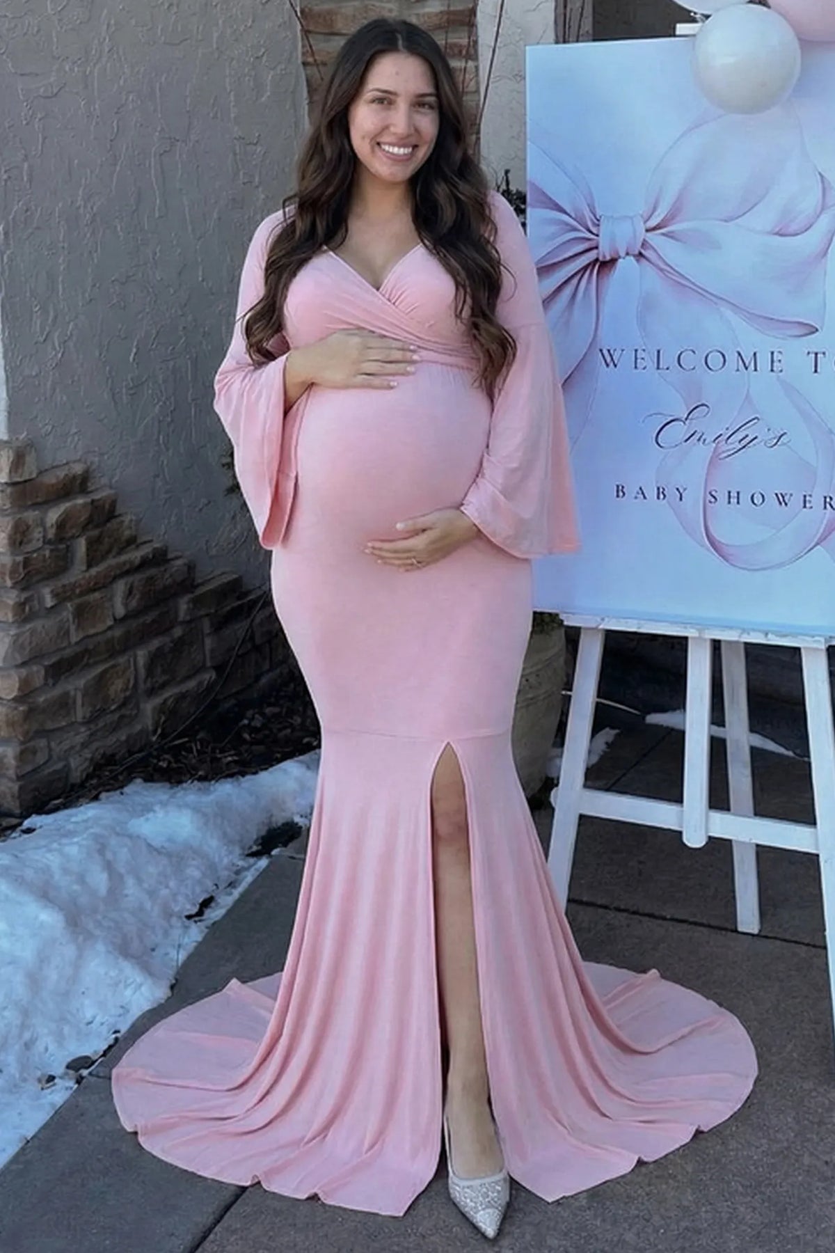 Wrap Flared Fishtail Maternity Gown