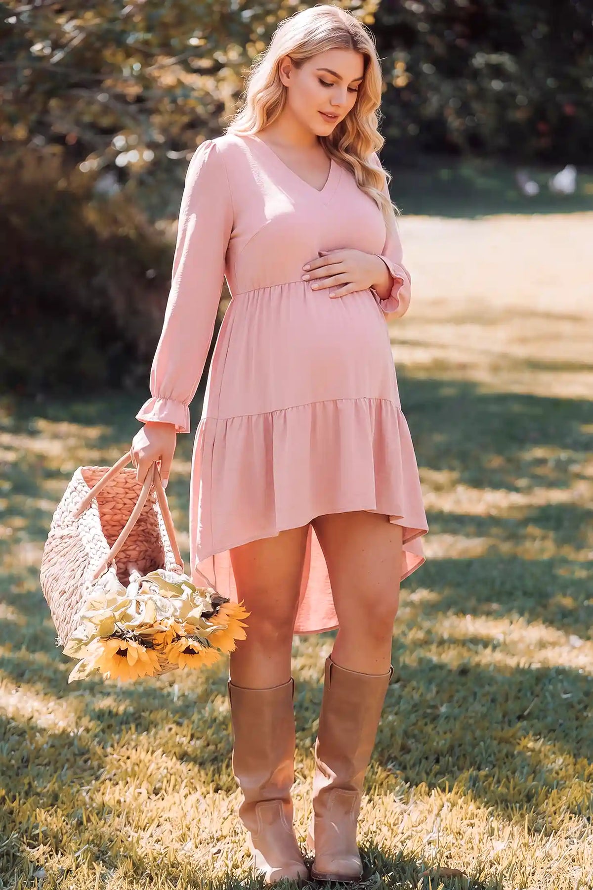 Fishtail Hem Tie-Back Maternity Mini Dress