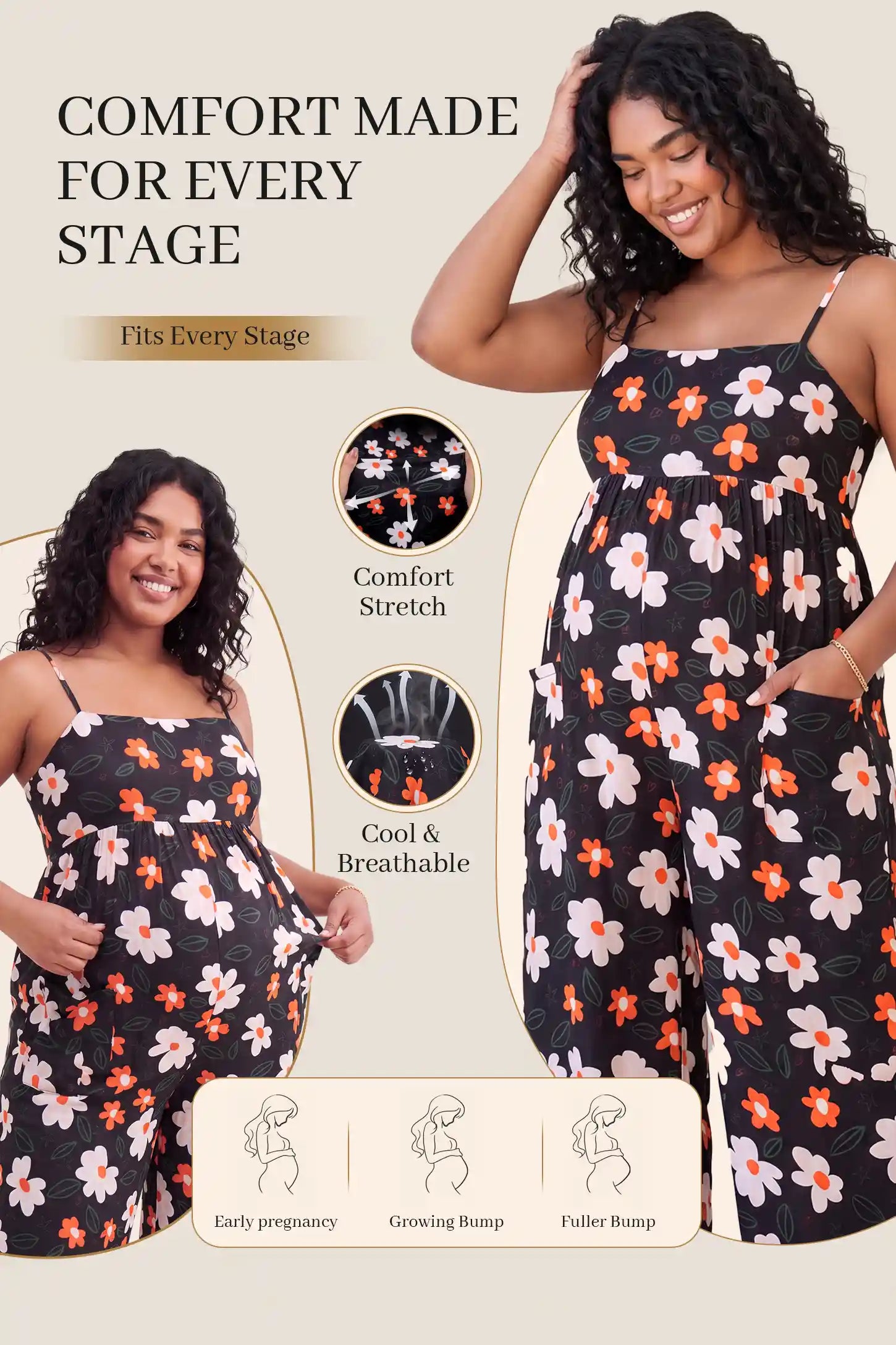 Grow-With-You High-Stretch Floral Maternity Jumpsuit