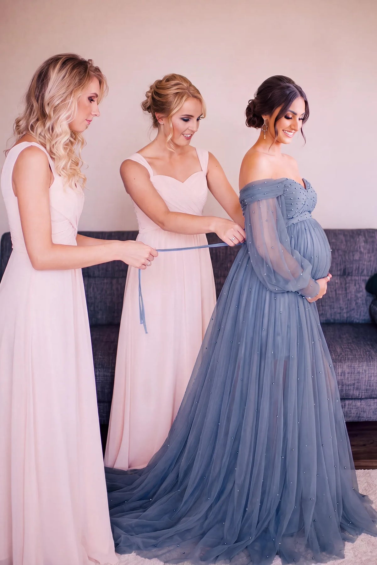 Off-Shoulder Empire Waist Tulle Maternity Gown