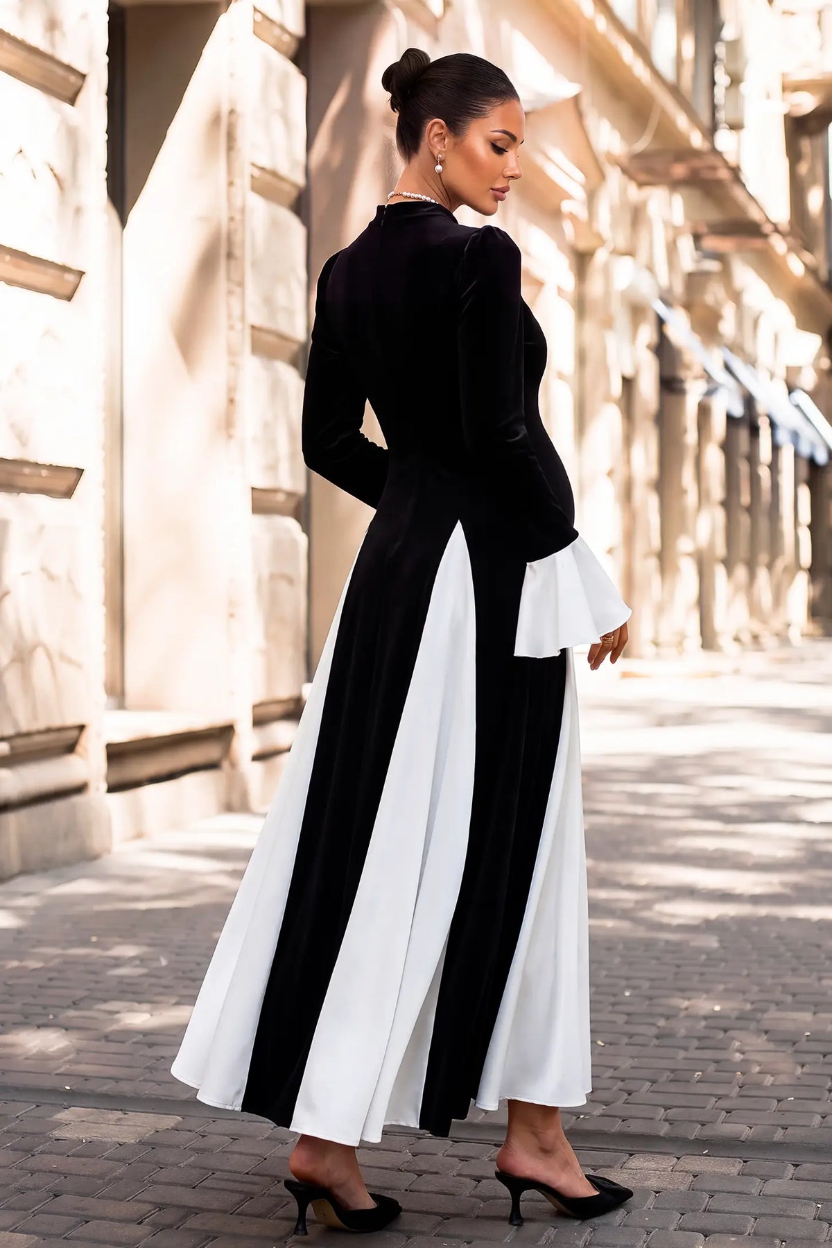 Mock Neck Long Sleeve Contrast Maternity Maxi Dress