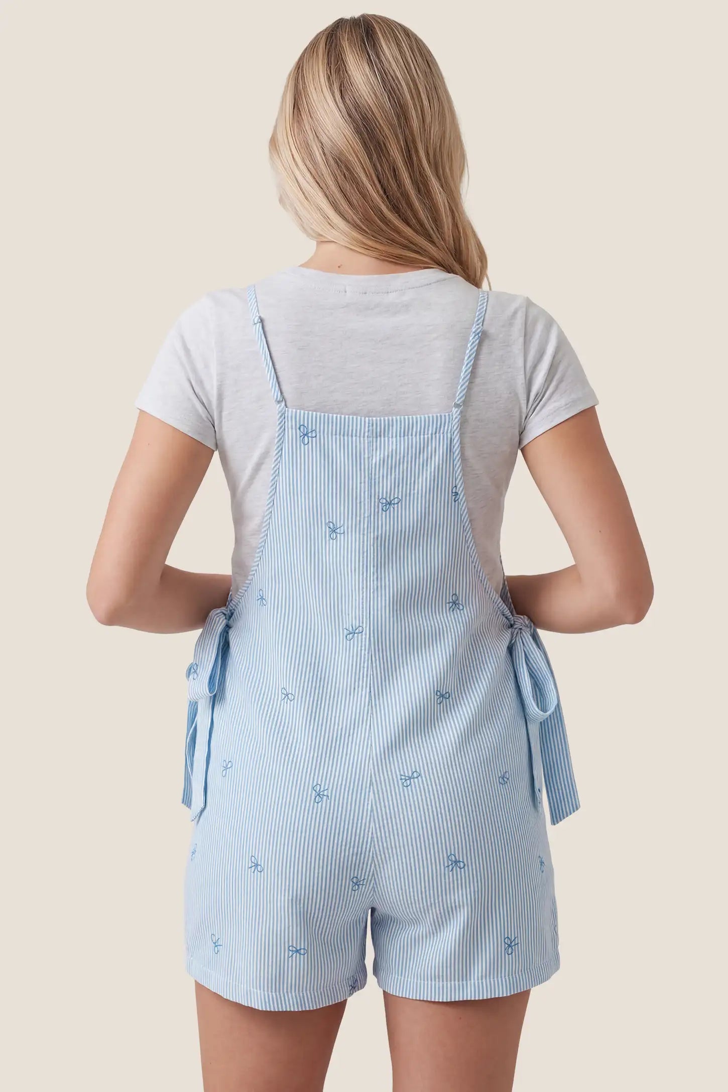 Side-Adjustable Maternity Jumpsuit Comfortable Pregnancy One-Piece Back view of Side-Adjustable Maternity Jumpsuit Comfortable Pregnancy One-Piece in Baby Blue.