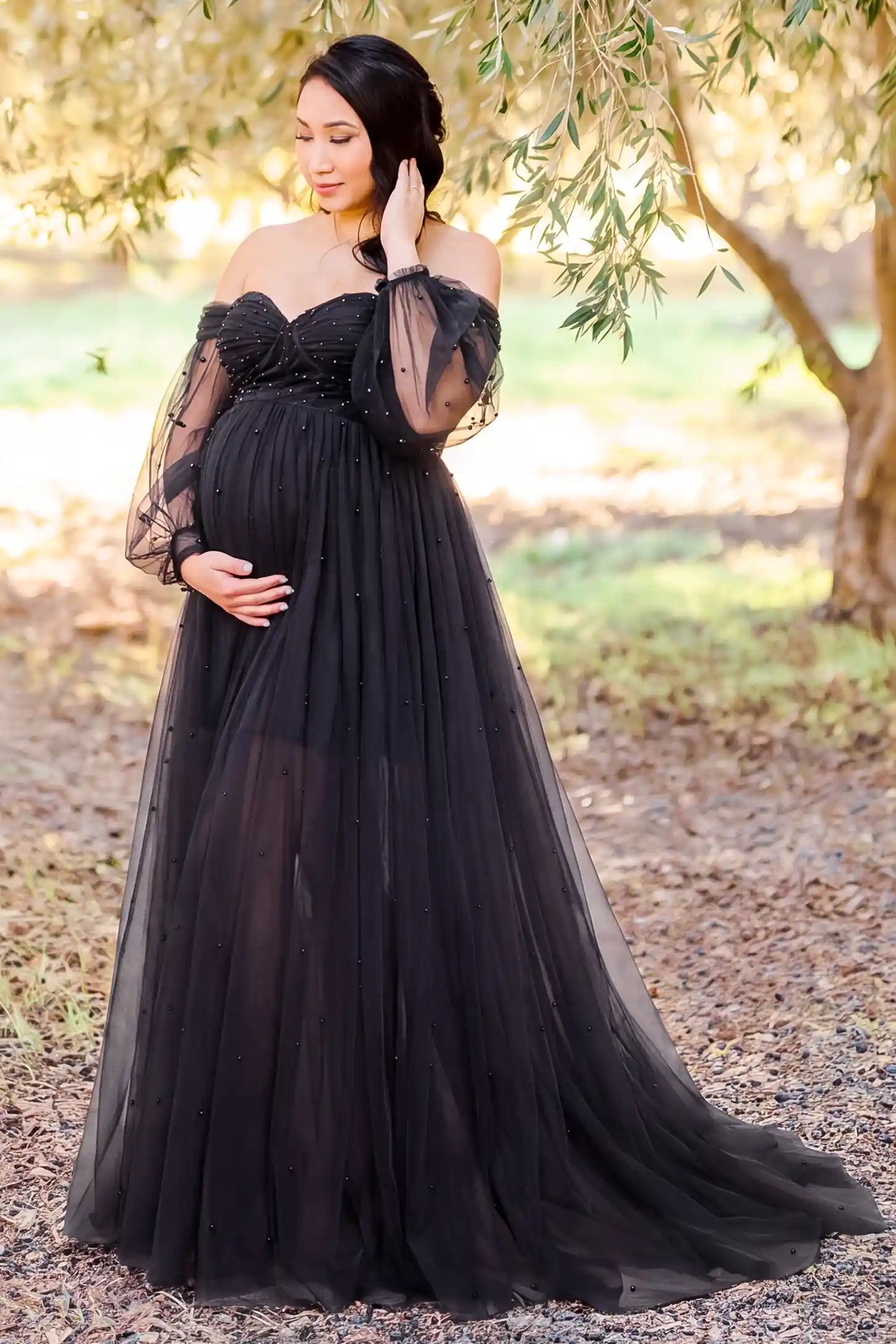 Off-Shoulder Empire Waist Maternity Gown