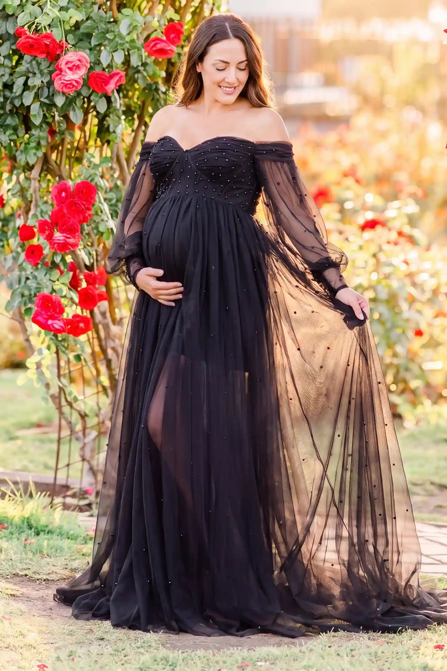 Off-Shoulder Empire Waist Maternity Gown