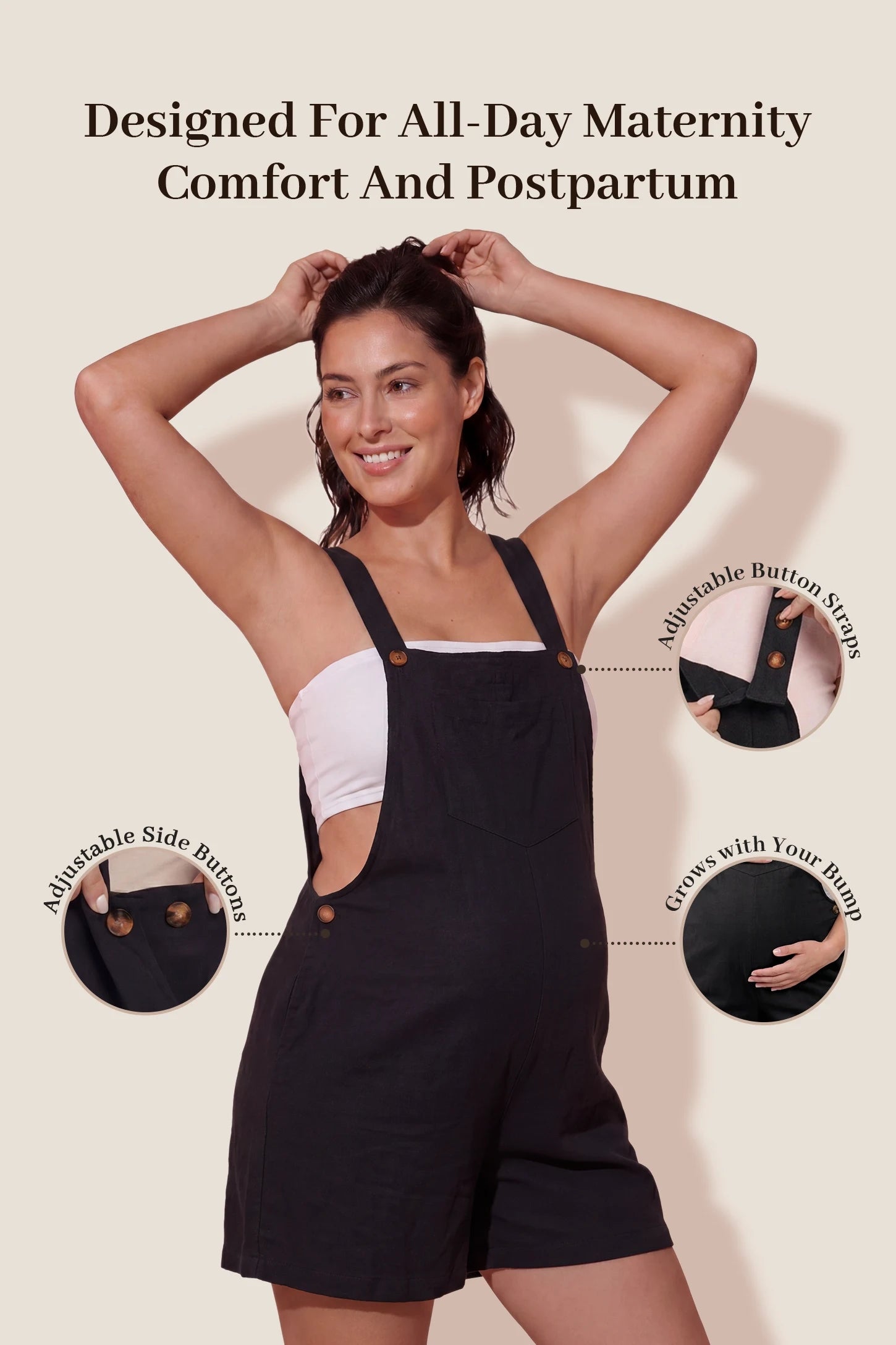 Adjustable Waist Pocketed Maternity Short Overalls