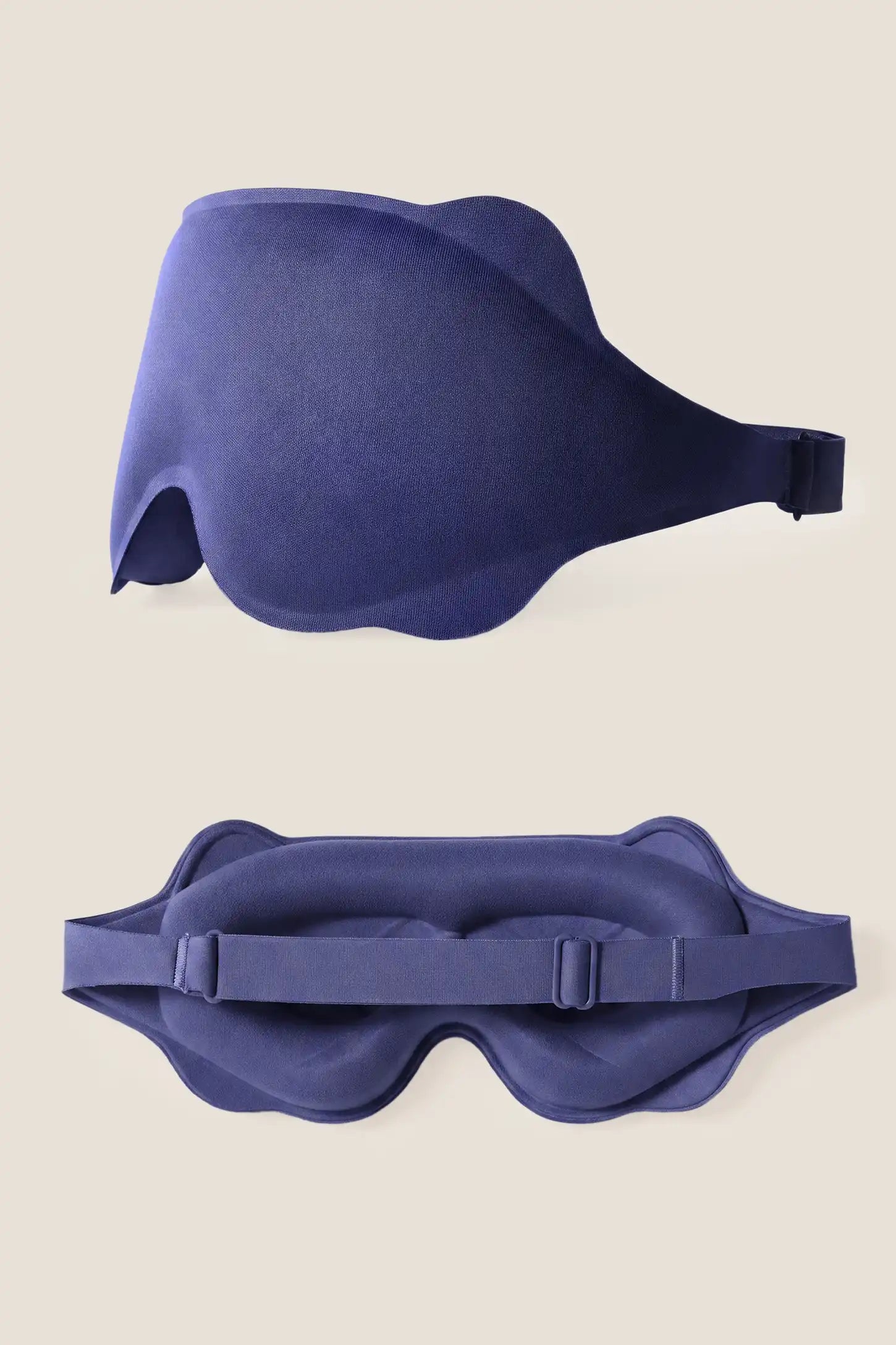 3D Contoured Blackout Sleep Mask 3D Contoured Blackout Sleep Mask in Slate Purple featuring dual-angle display of the seamless 3D front mold and the adjustable elastic strap with cushioned inner contour, studio product view.