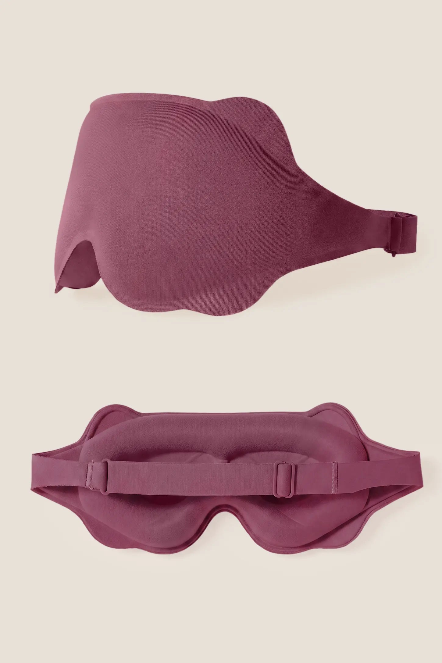 3D Contoured Blackout Sleep Mask 3D Contoured Blackout Sleep Mask in Soft Pink featuring dual-angle display of the seamless 3D front mold and the adjustable elastic strap with cushioned inner contour, studio product view.