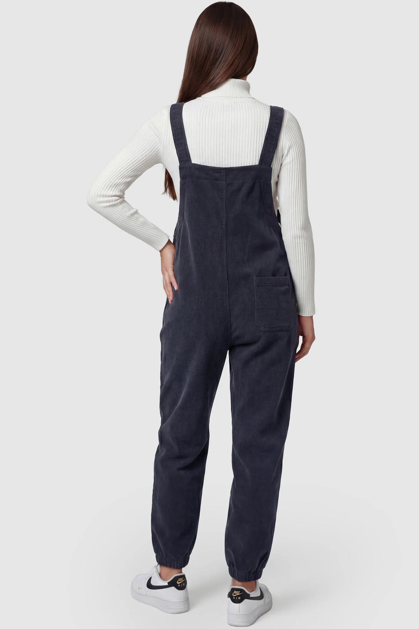 Adjustable Strap Loose Fit Maternity Overalls Adjustable strap loose fit maternity overalls in gray featuring wide leg design on a pregnant model