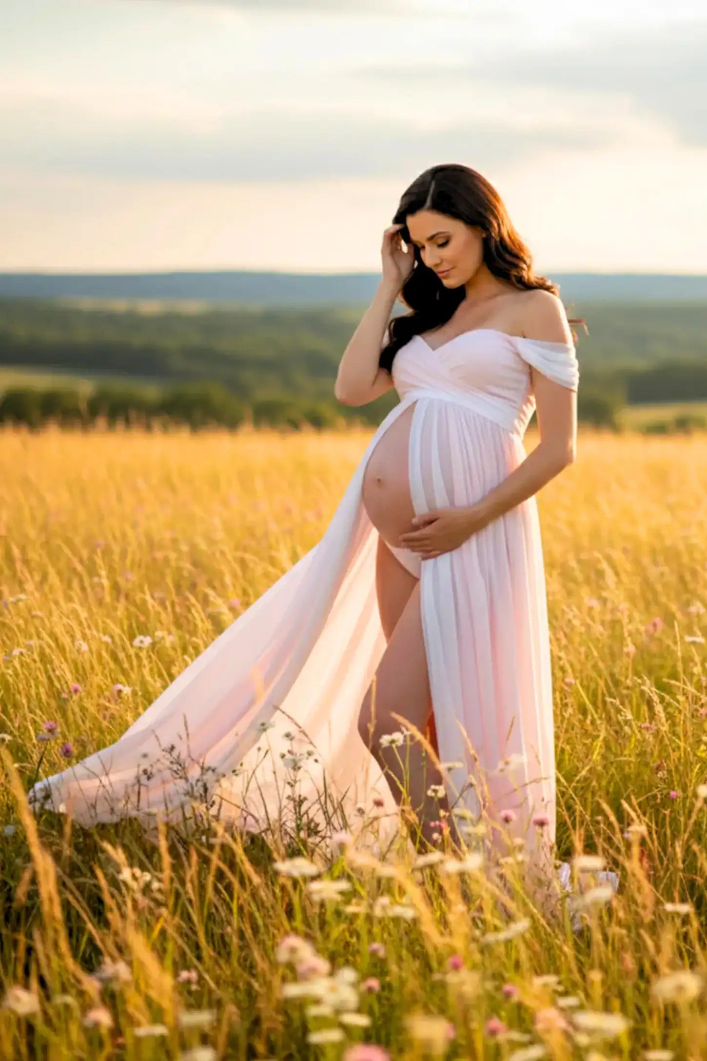 Cap Sleeve Empire Waist Maternity Photoshoot Gown