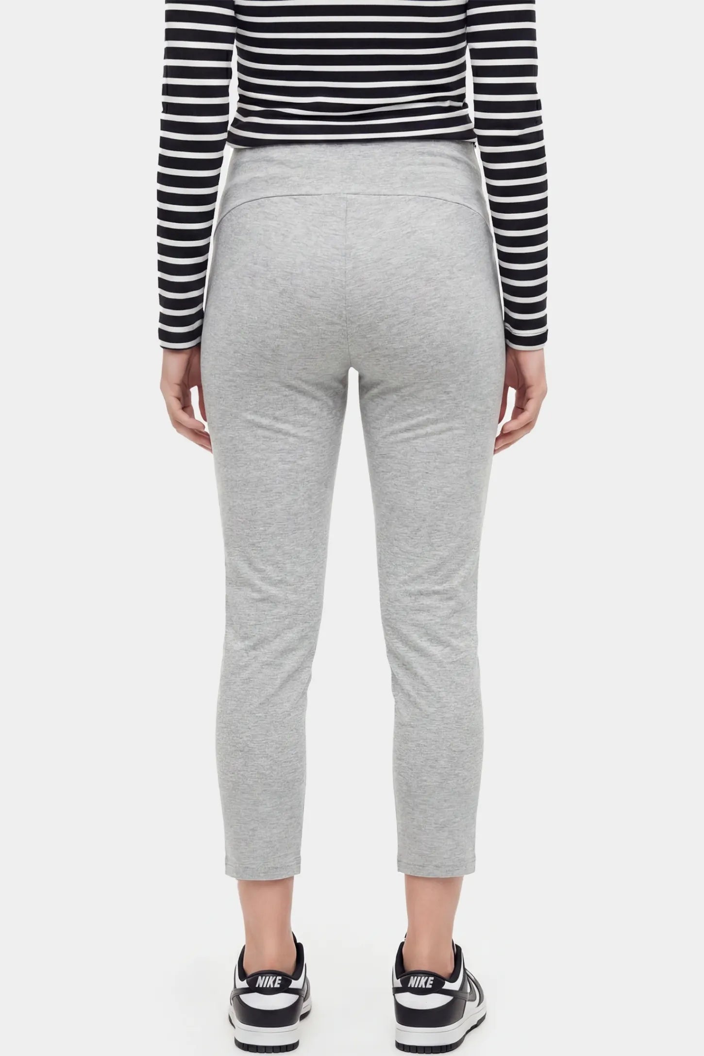 High-Waist Belly Support Loose-Fit Capri Maternity Pants High-waist belly support loose-fit capri maternity pants in light gray with wrinkle-resistant fabric, back view on pregnant model